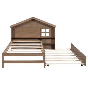 OKWISH Kinderbett hausförmiges, flaches Bett, kleine Fensterdekoration, Lagerregal (90*200cm), ohne Matratze