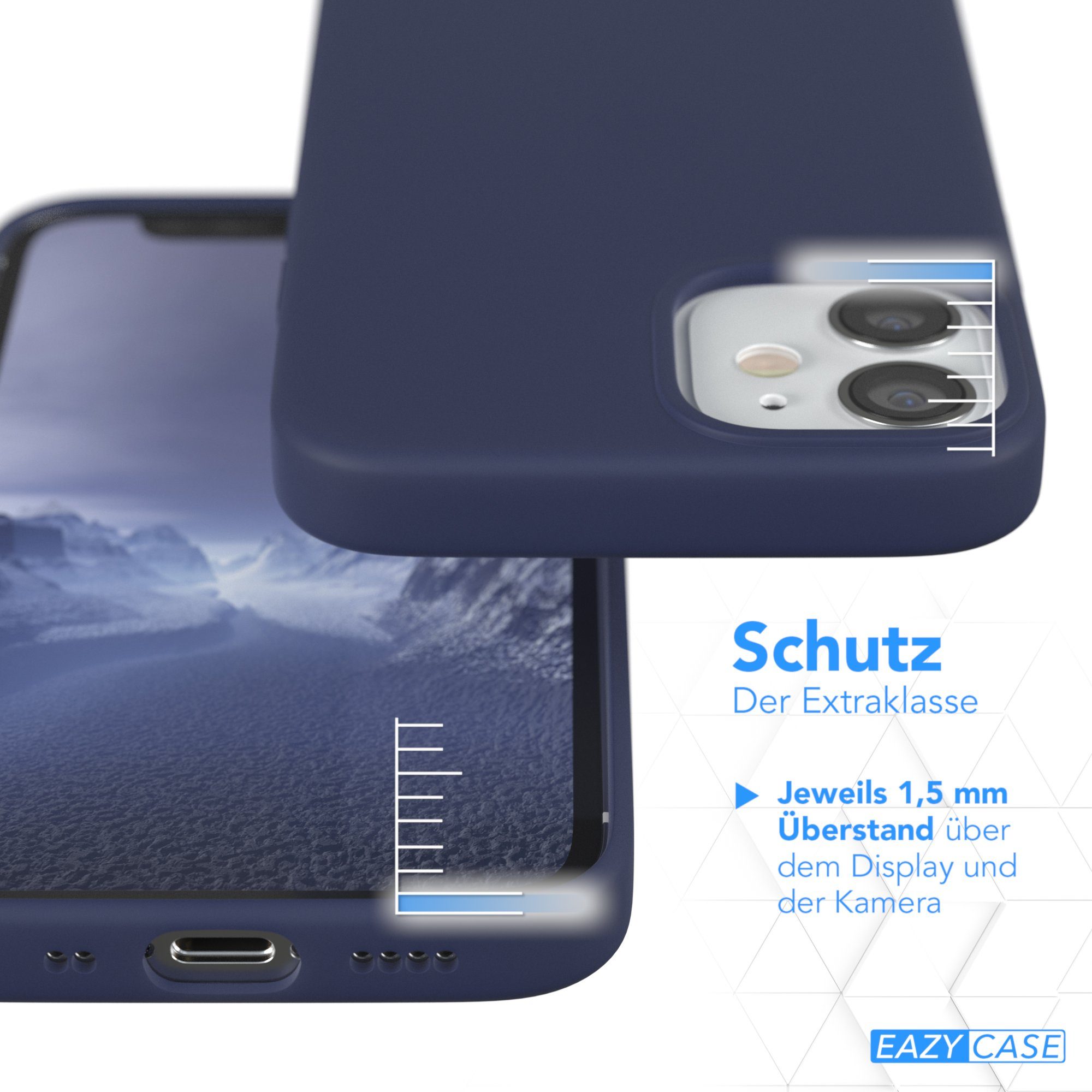 EAZY CASE Handyhülle Premium Silikon Case für Apple iPhone 12 Mini 5,4 Zoll, Handy Softcase Hülle Silikon mit Displayschutz Case Blau / Nachtblau