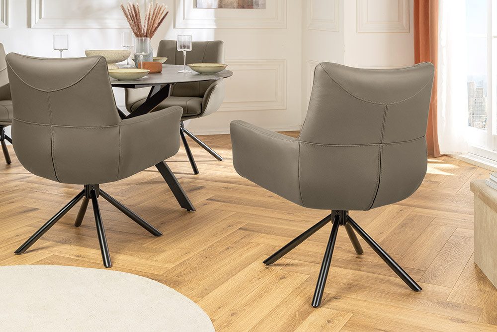 riess-ambiente Drehstuhl SIGNATURE taupe/schwarz - Echtleder, Metall, drehbar, mit Armlehne (Einzelartikel, 1 St), 360° drehbar & mit Taschenfederkern - ideal für Esszimmer & Büro