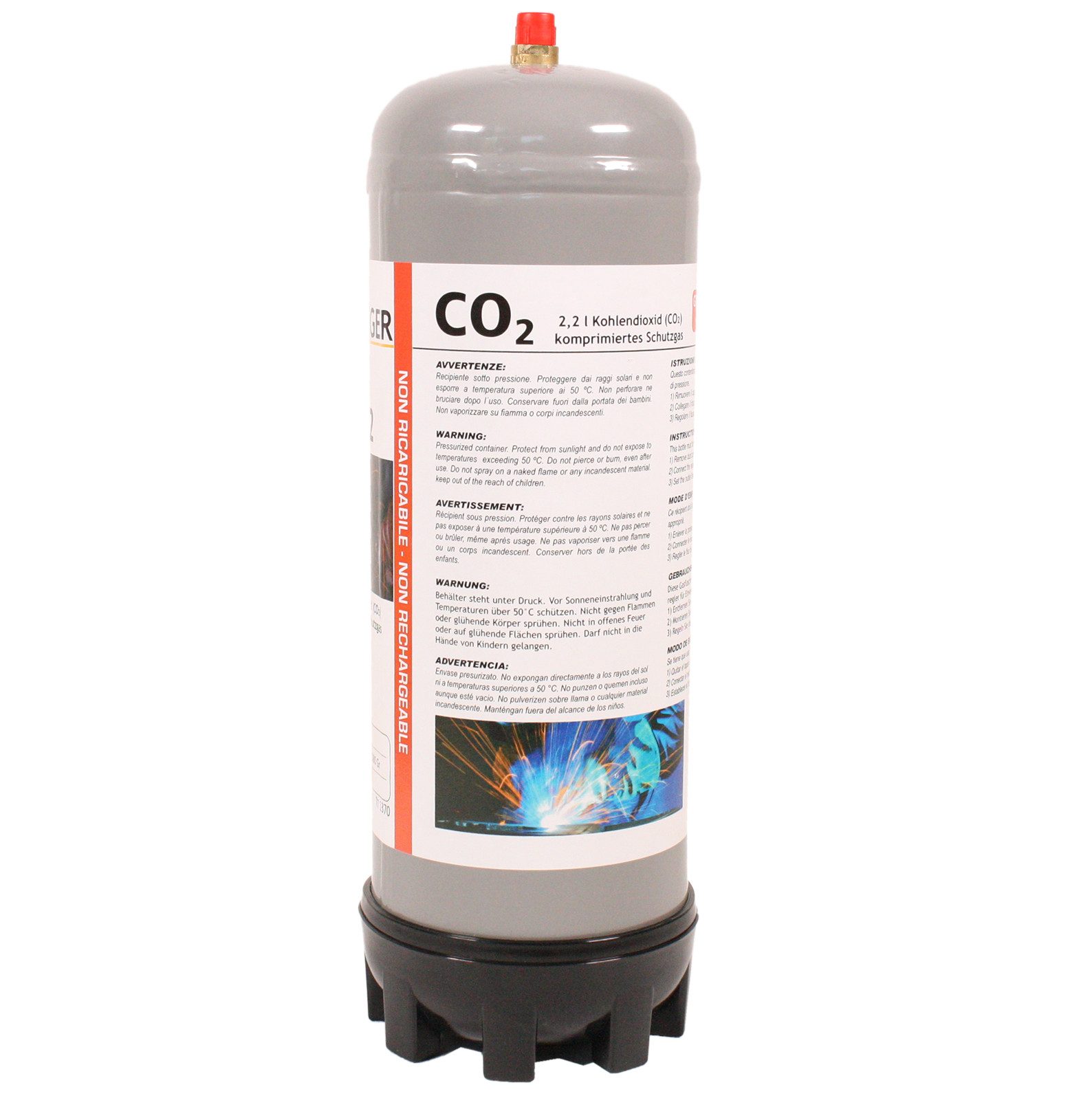 WELDINGER Gas CO² Einwegflasche 2 L ca. 1,3 kg MAG-Schweißgas Schutzgas M10x1R, MAG-Schweißen
