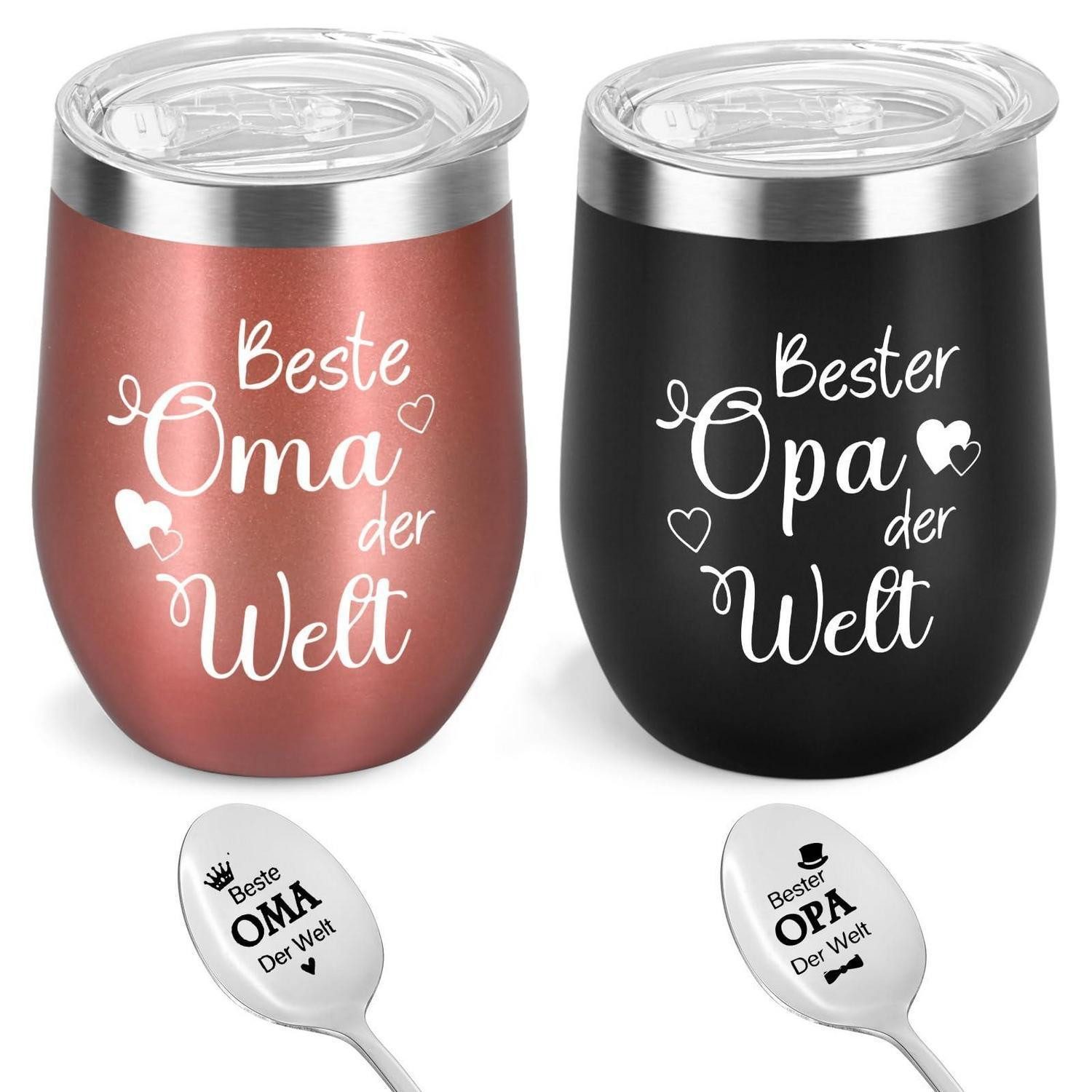LuxusKollektion Thermobecher Thermobecherset Opa Oma 350ml mit Strohhalm
