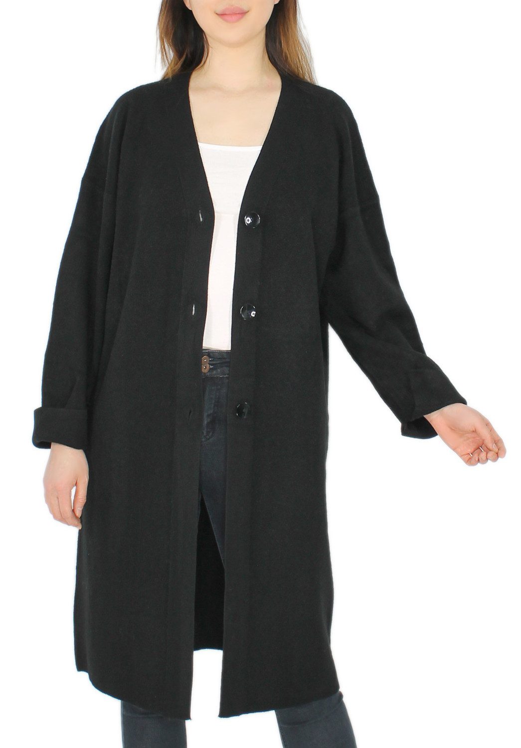 Longstrickjacke Langer Strick Cardigan Damen Strickjacke im Oversize-Look in Unifarben