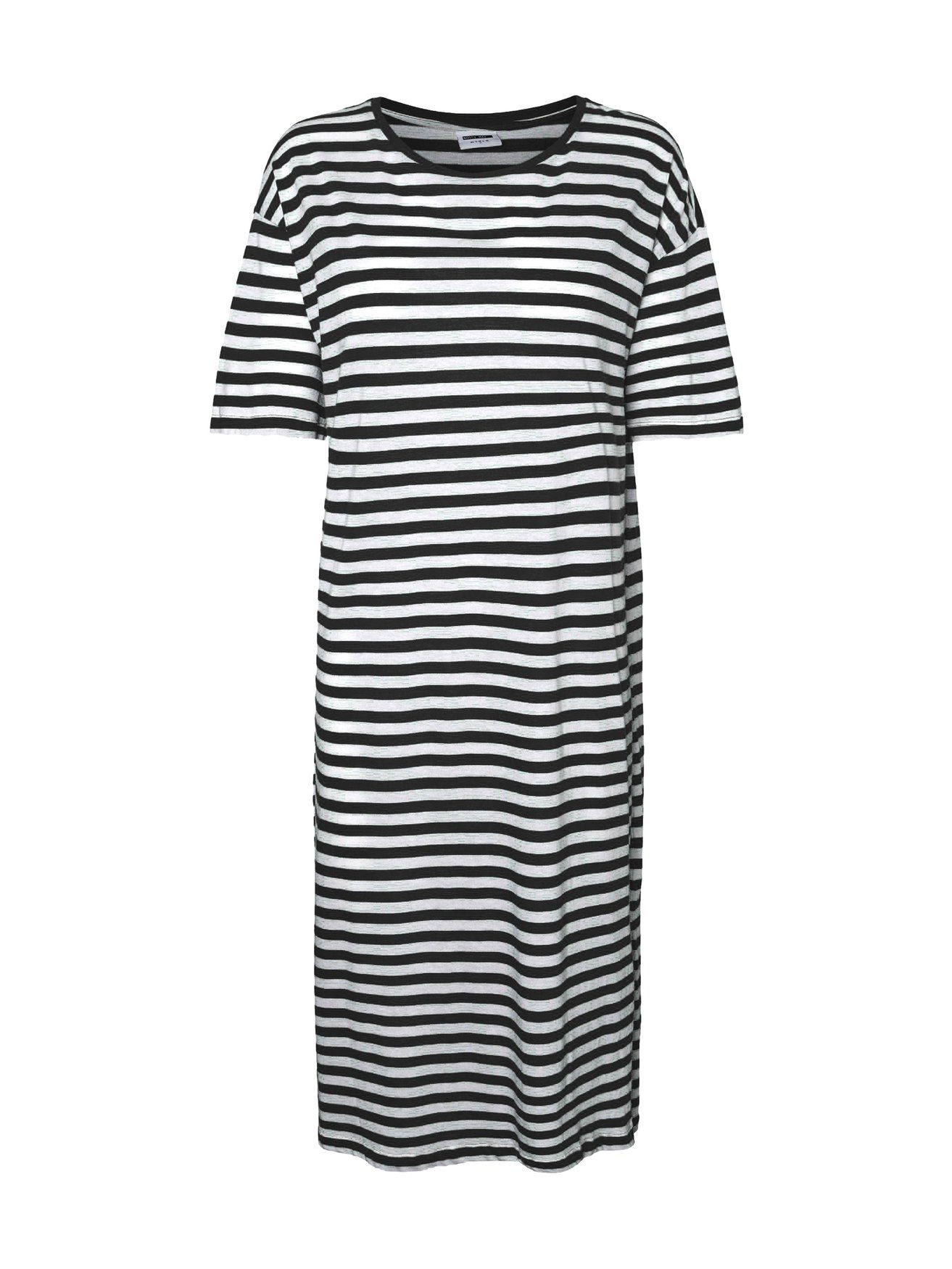 Kleid Dress 5391 weiß/schwarz Noisy Kurzarm Regular in Shirtkleid Fit Sommer Rundhals may (lang)