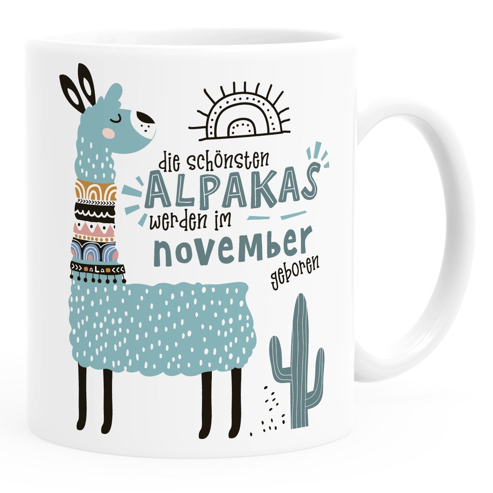 Keramik Motiv Lama Tasse im weiß Geburtsmonat Kaffee-Tasse Alpakas Schönsten SpecialMe November individuelle Januar-Dezember Geburtags-Geschenke Die werden SpecialMe®, geboren anpassbares