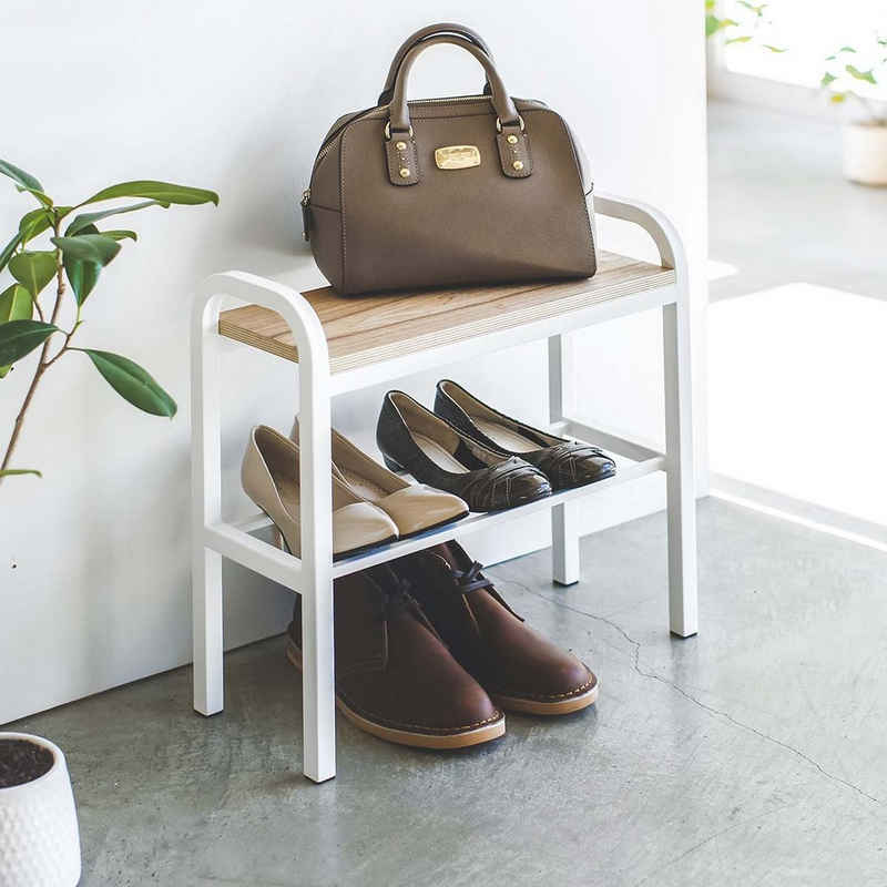 Yamazaki Schuhregal Tower, Schuhständer, kleine Schuhablage in weiß 48cm, für 2 Paar Schuhe, mit Ablage