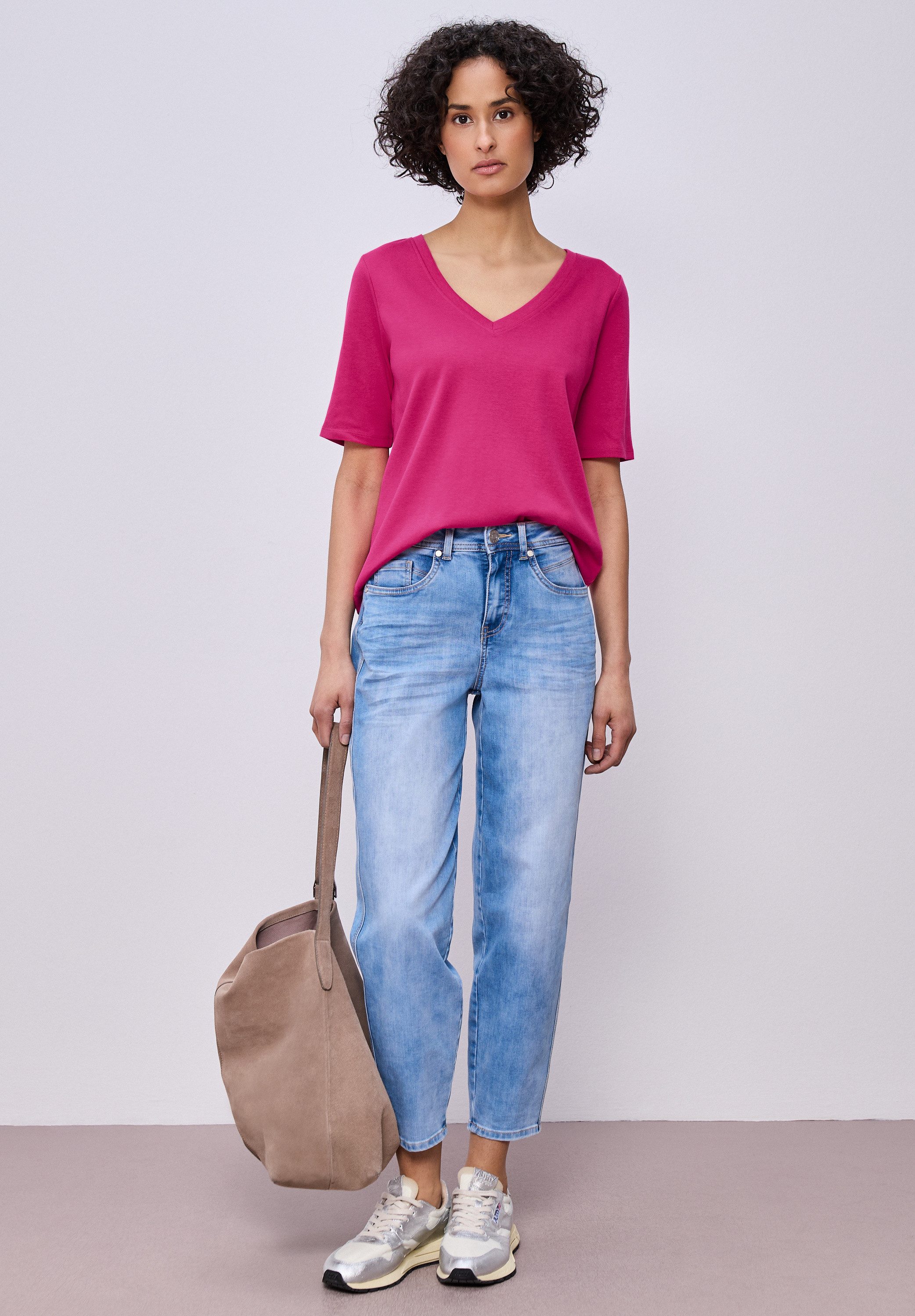 STREET ONE V-Shirt aus reiner Baumwolle