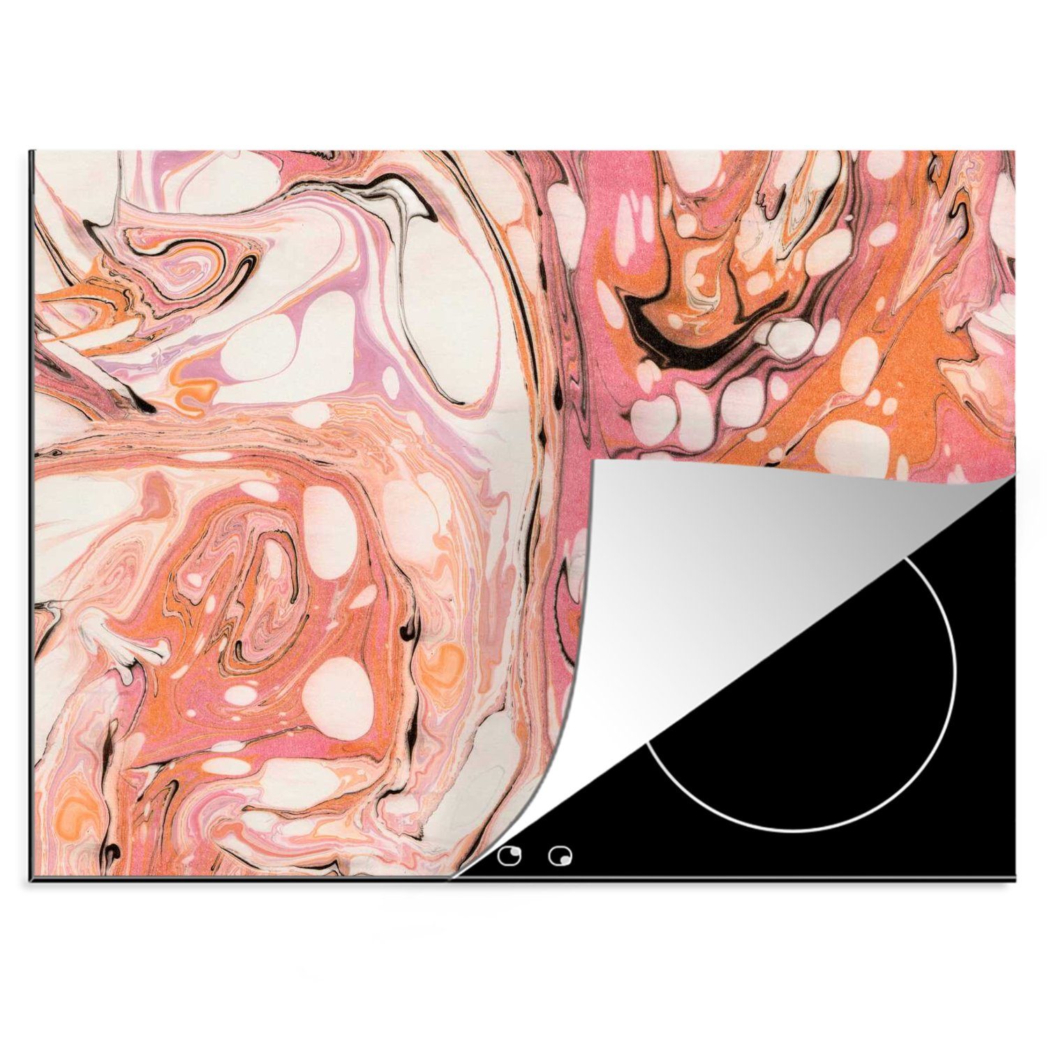 MuchoWow Herdblende-/Abdeckplatte Marmor - Orange - Rosa, Vinyl, (1 tlg), 70x52 cm, Mobile Arbeitsfläche nutzbar, Ceranfeldabdeckung