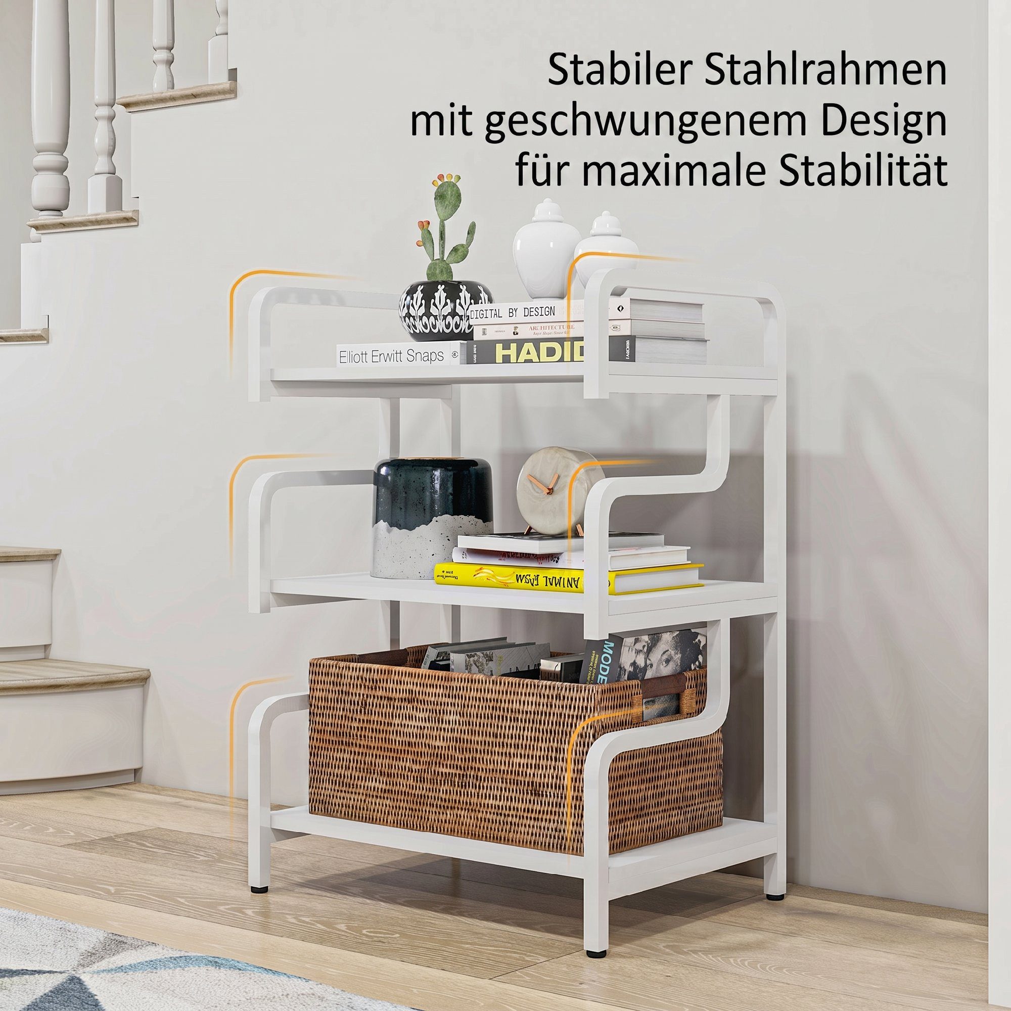 HOMCOM Regaleinsatz Druckertisch mit Stauraum (Set, 1 St., 1-tlg), 3 Ebenen, verstellbare Füße, Stahlrahmen – Bild 5 von 5