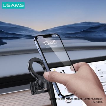 USAMS US-ZJ076 Magnetic Car Phone Holder (Center Console) Handy-Halterung, (Packung, 2-tlg. : 1 x Universal Magnet 1 x Metallplatten, magnetische Adsorption 360 ° Rotation hohe Qualität Klebstoff)
