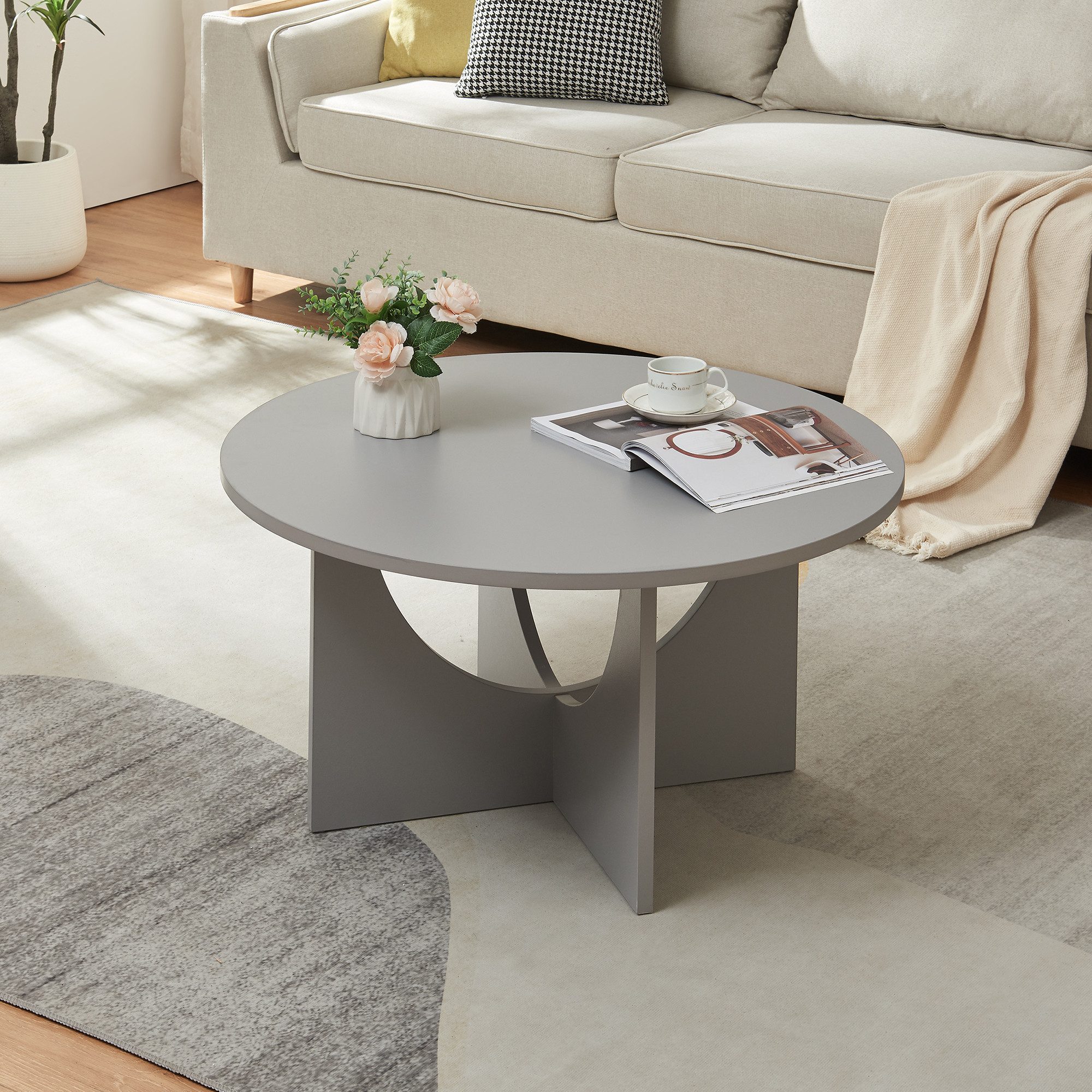 en.casa Couchtisch, »Rindal« rund 80 x 42 cm Hellgrau