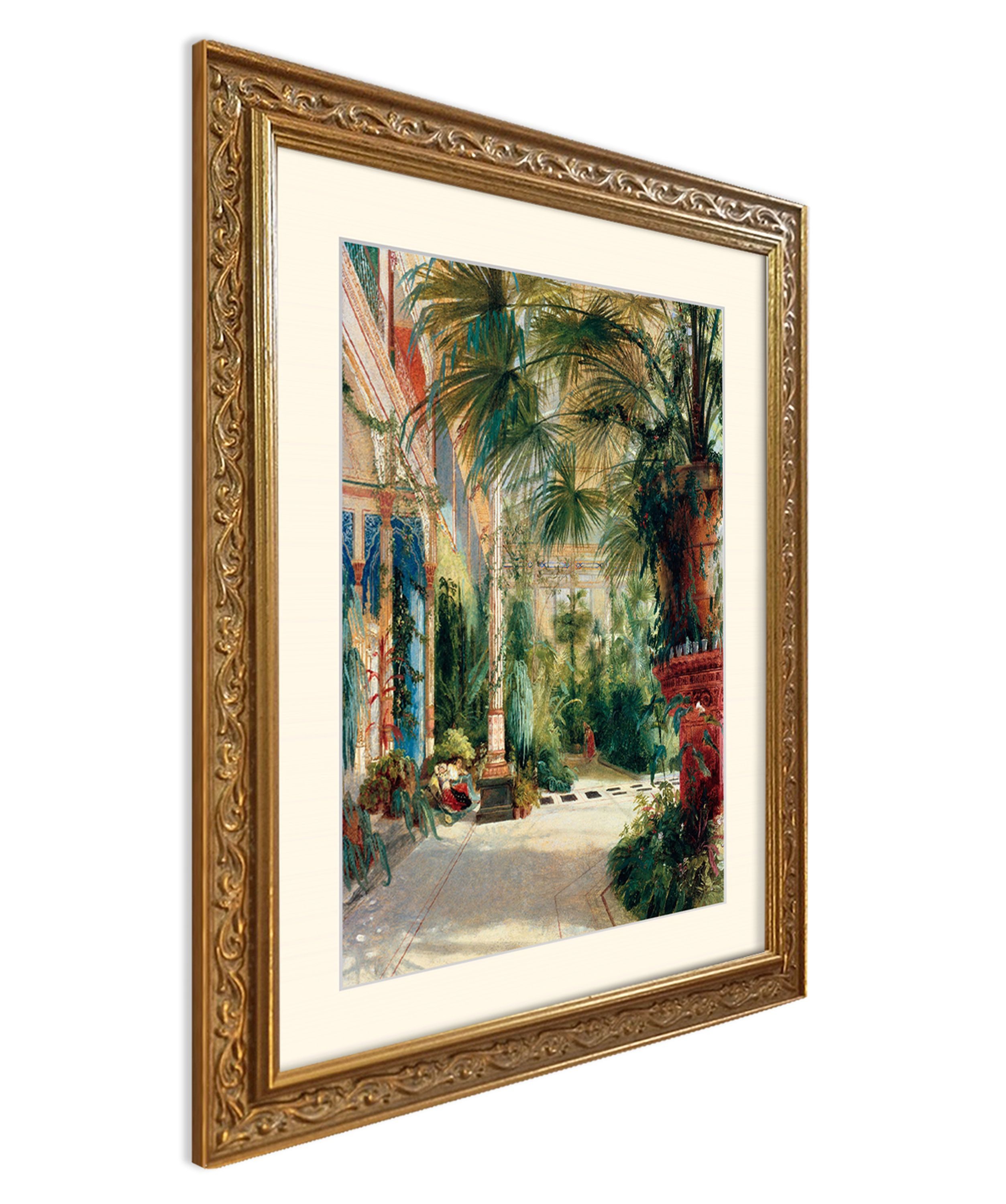 artissimo Bild mit Rahmen Wandbild gerahmt 53x63 cm Kunstdruck mit Passepartout & Barock-Rahmen, Carl Blechen: Das Innere des Palmenhauses