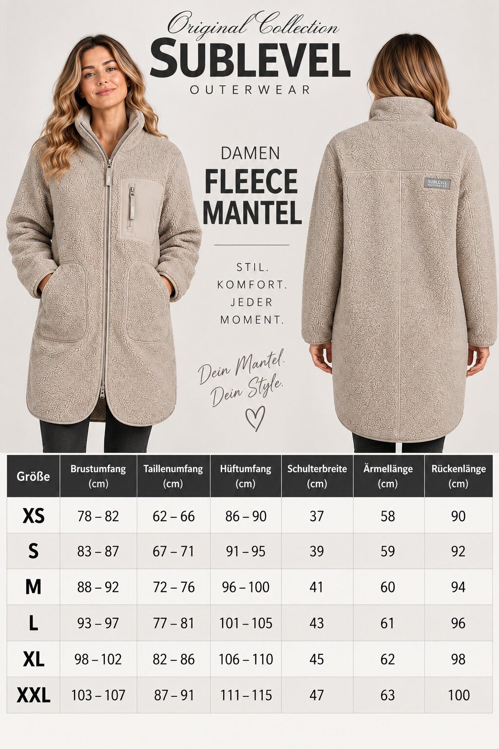 SUBLEVEL Fleecejacke Damen Teddy Fleece Mantel Jacke Lang geschnitten kuschelig Perfekte Passform Hochwertige Verarbeitung, Angenehm weich & warm – Bild 5 von 5