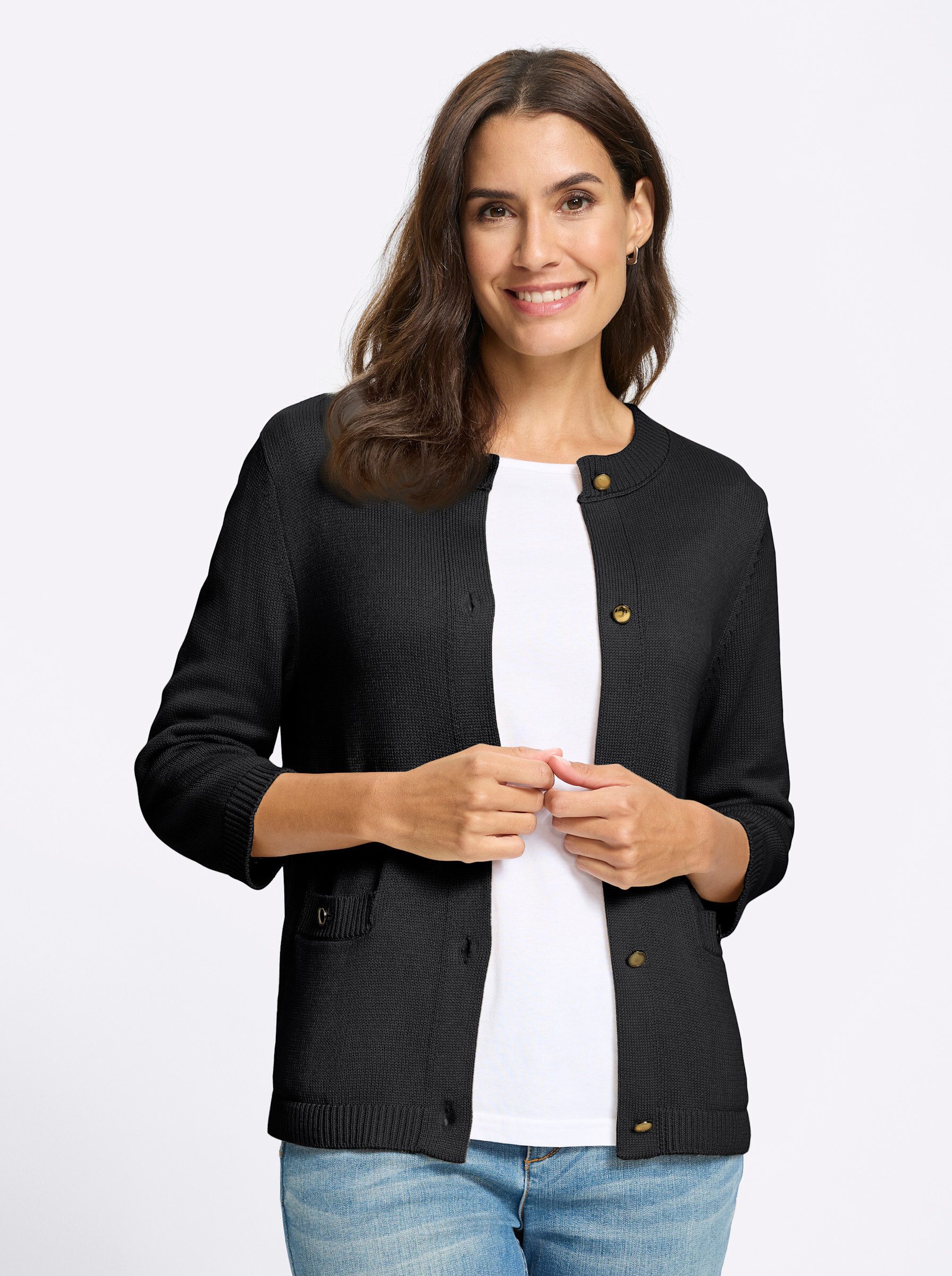 Witt Strickjacke Rundhals-Strickjacke 3/4-Arm Jersey