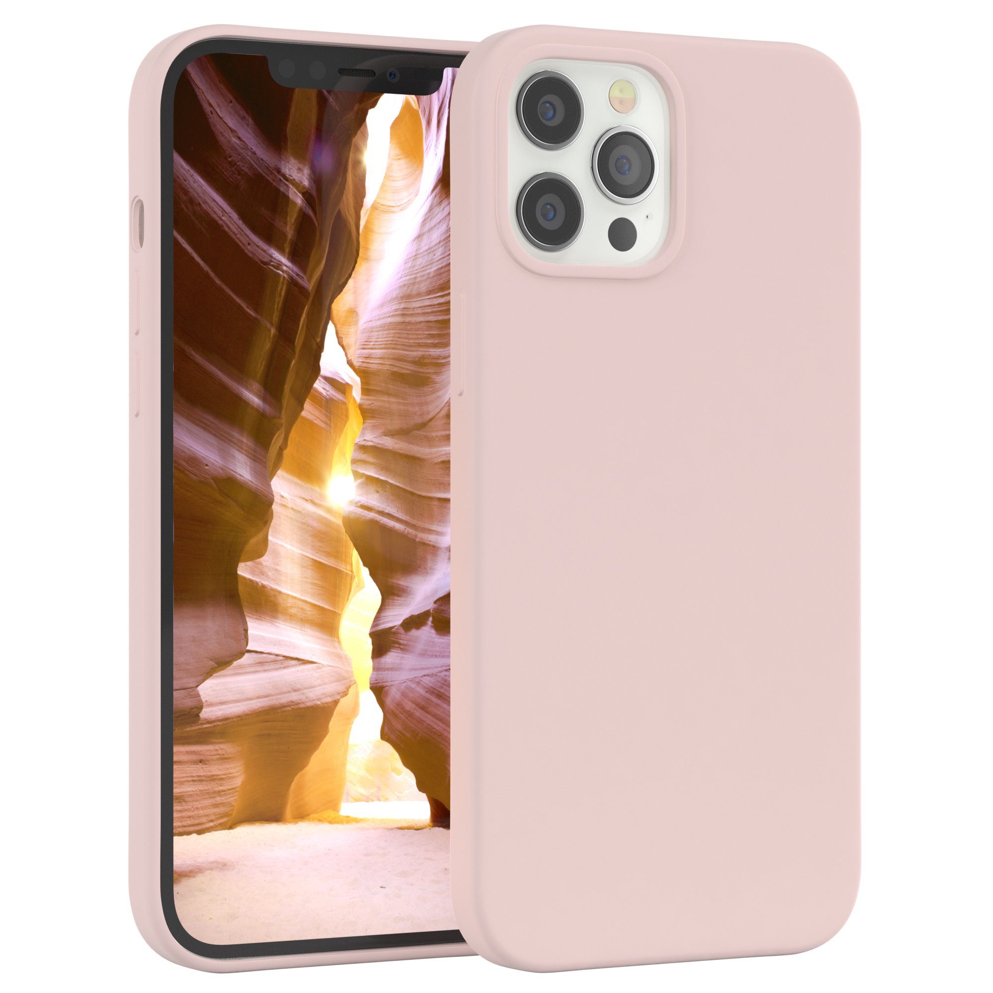 EAZY CASE Handyhülle Premium Silikon Case für Apple iPhone 12 Pro Max 6,7 Zoll, Silikon Schutzhülle mit Kameraschutz kratzfest Cover Rosa / Altrosa
