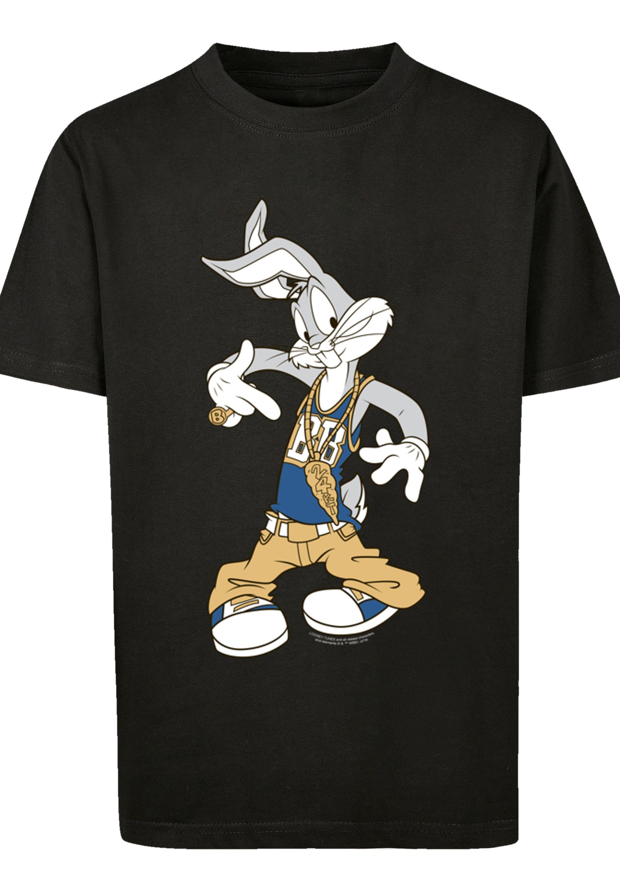 Kids Bunny F4NT4STIC Tee Kinder Basic with (1-tlg) Bugs Rapper -BLK Looney Kurzarmshirt Tunes