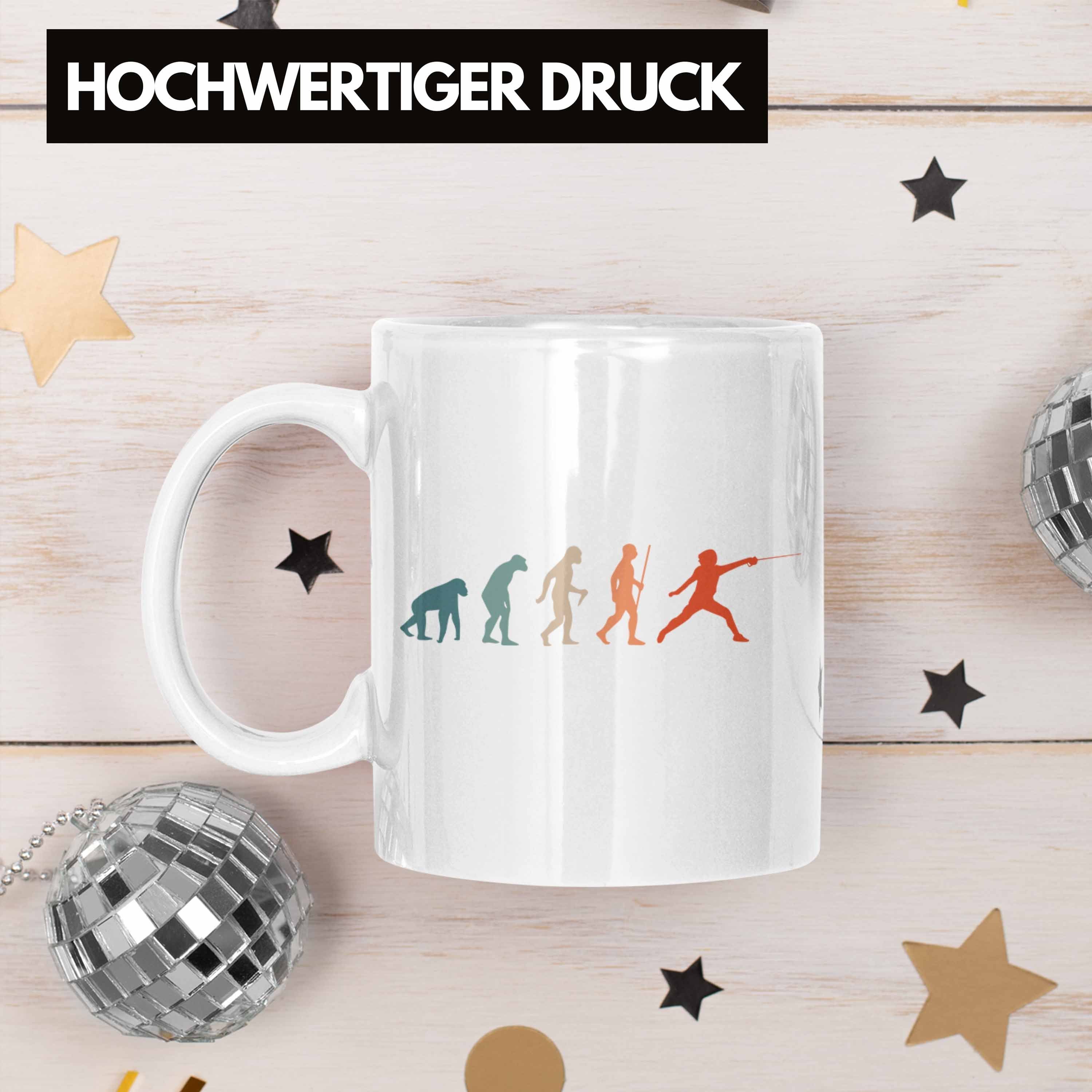 Geschenk Fechter Tasse Evolution Trendation Lustige Fechten-Tasse für Weiss