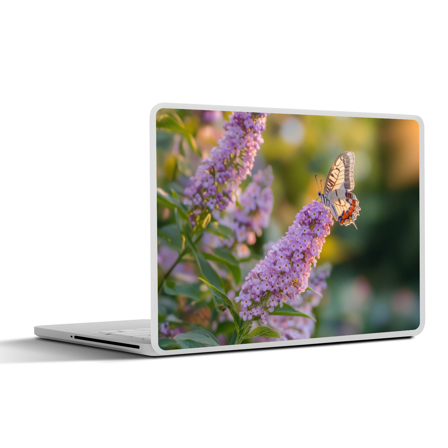 MuchoWow Laptop-Aufkleber Verschnörkelt - Schmetterling - Lila - Blumen, (1tlg), Laptop Folien Cover, Наклейка, Sticker, Schutz vor Kratzern, 30x21 cm