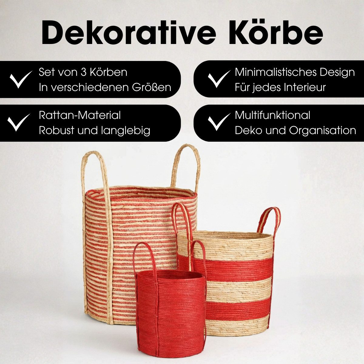Mica Decorations Blumentopf Mica Decorations Brooklyn Korb - Flechtkorb Set aus 3 - Rot
