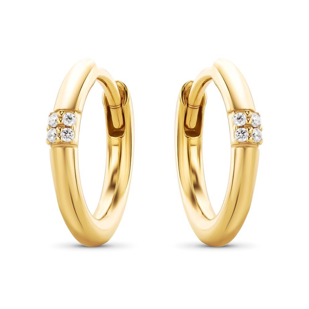 Miore Klappcreolen für Damen aus 925 Sterling Silber mit 8 Zirkonia 0,08 ct, 13 mm Durchmesser und 2 mm Breite