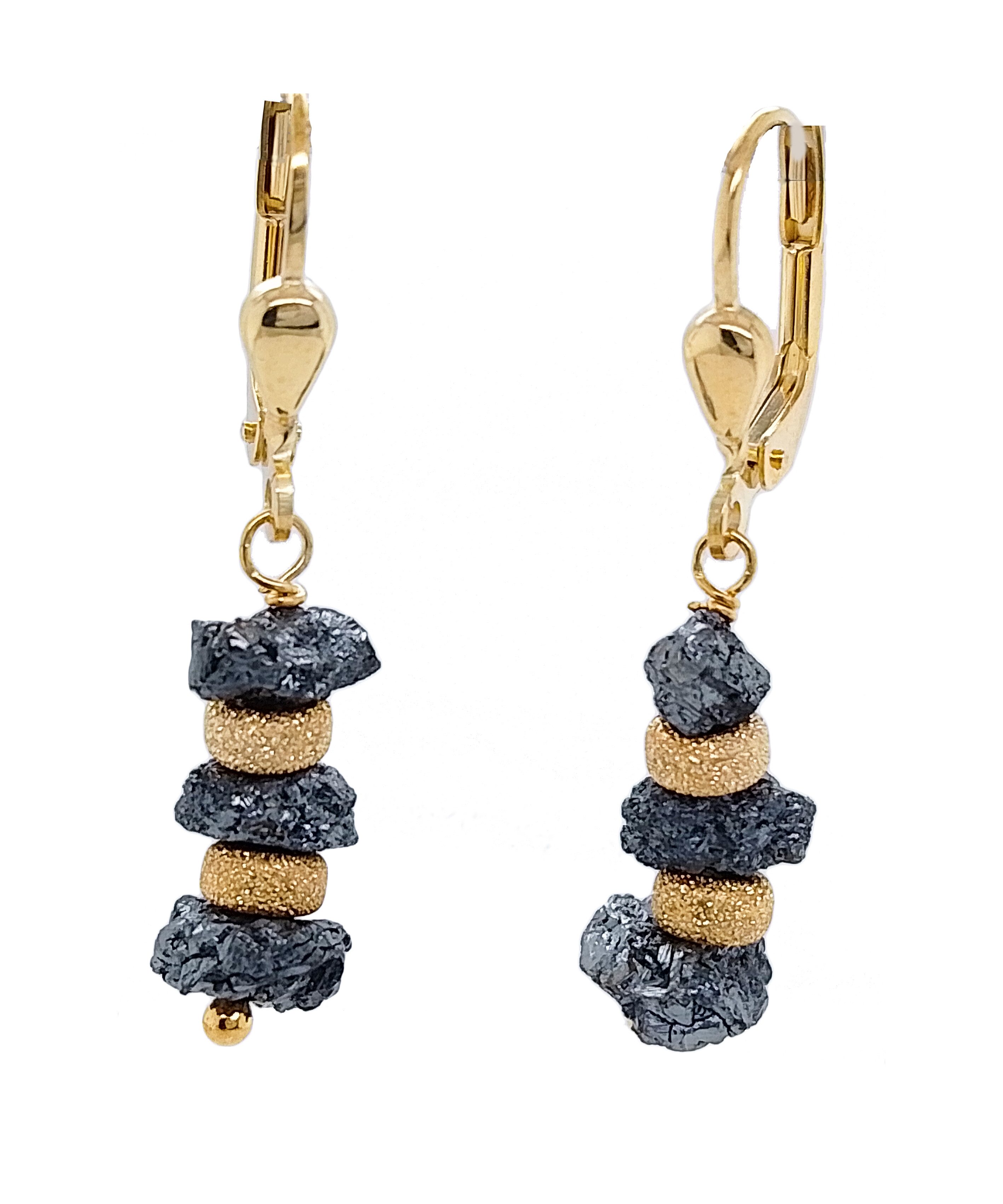 Sogni d'oro Paar Ohrhänger mit Rohdiamant, Gelbgold 375