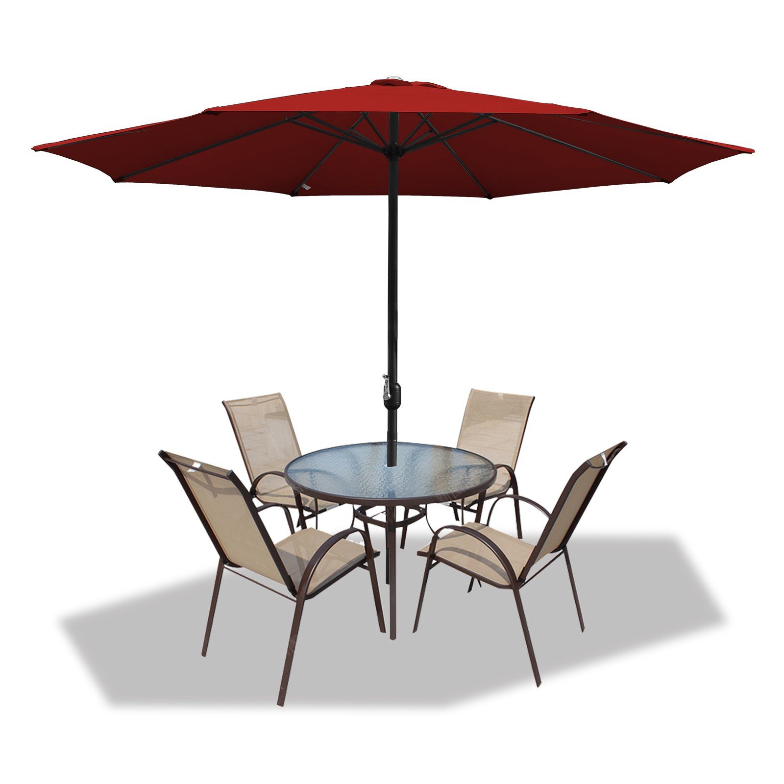 Clanmacy Sonnenschirm Sonnenschirm Rund,Kurbel,Knickbar,Eisen,350cm,Rot günstig online kaufen