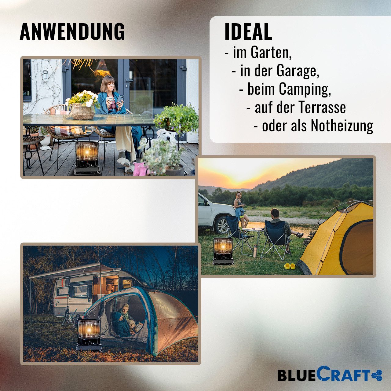 BlueCraft Petroleumheizung Petroleumofen Dochtofen + Petroleum 20 Liter mobile Camping-Heizung, Heizofen ohne Strom inkl Docht Handpumpe Heizstrahler Heizer Heizgerät