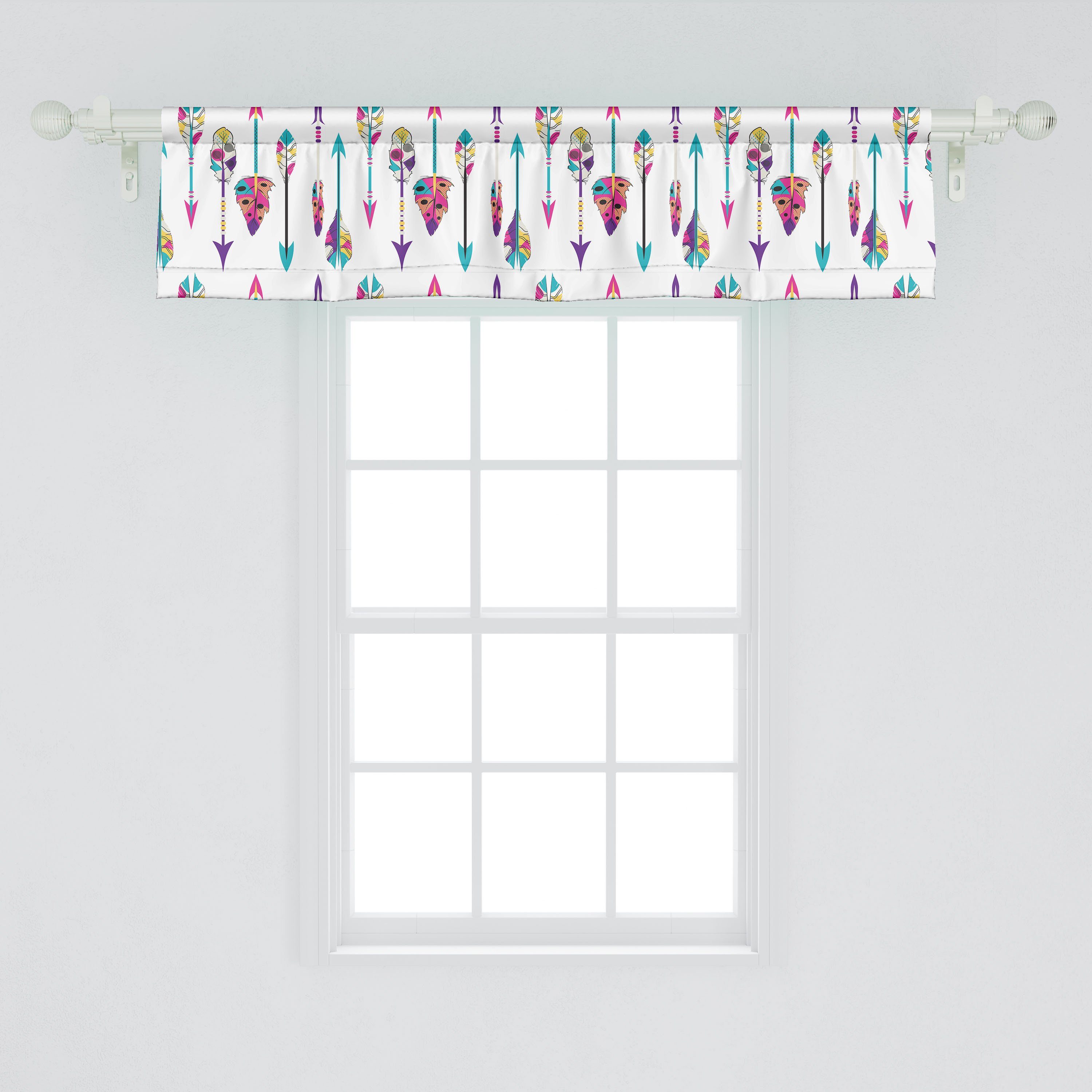 Scheibengardine Vorhang Volant für Küche Stangentasche, Abakuhaus, Bunte mit Arrows Schlafzimmer Dekor Oriental Microfaser, Feder