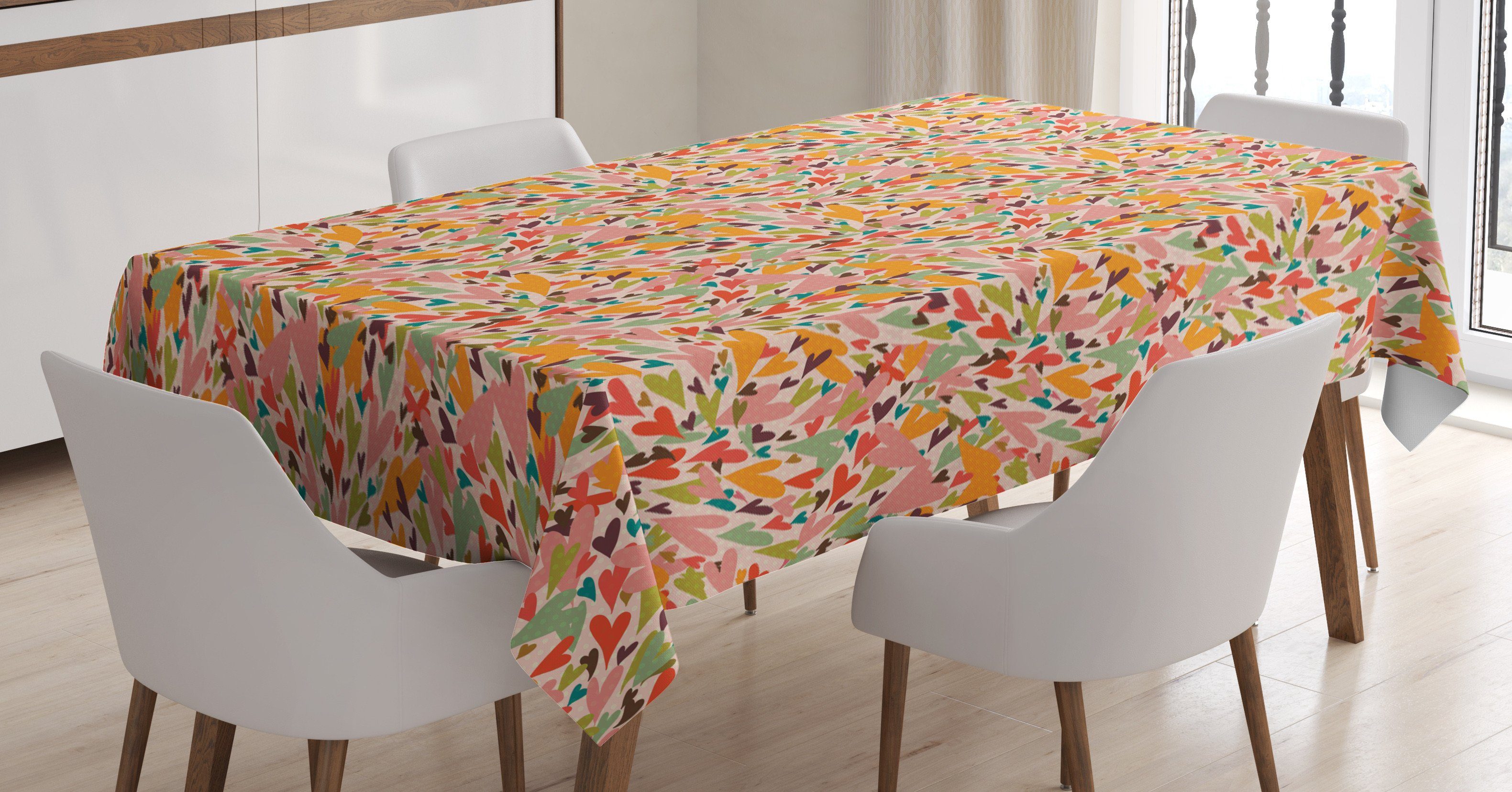 Abakuhaus Tischdecke Farbfest Waschbar Für den Außen Bereich geeignet Klare Farben, Herzen Abstrakt Liebe-Zeichen-Muster