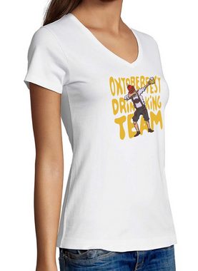 MyDesign24 T-Shirt Damen Party T-Shirt - Oktoberfest Drinking Team V-Ausschnitt Print Shirt Slim Fit, i305