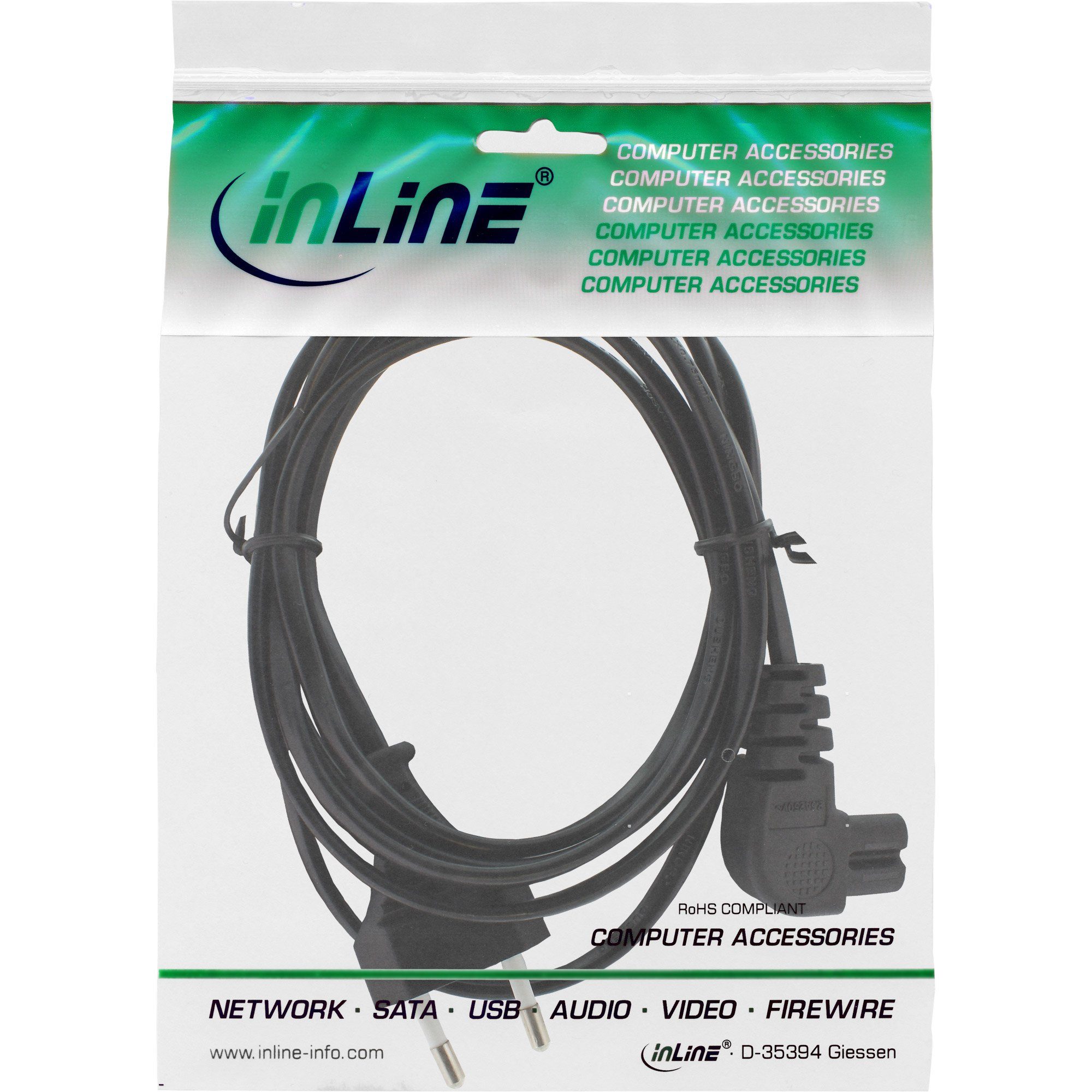 INTOS ELECTRONIC AG InLine® Netzkabel, C7 gewinkelt, 5,0m auf Netzstecker 8 Stecker, Euro Stromkabel