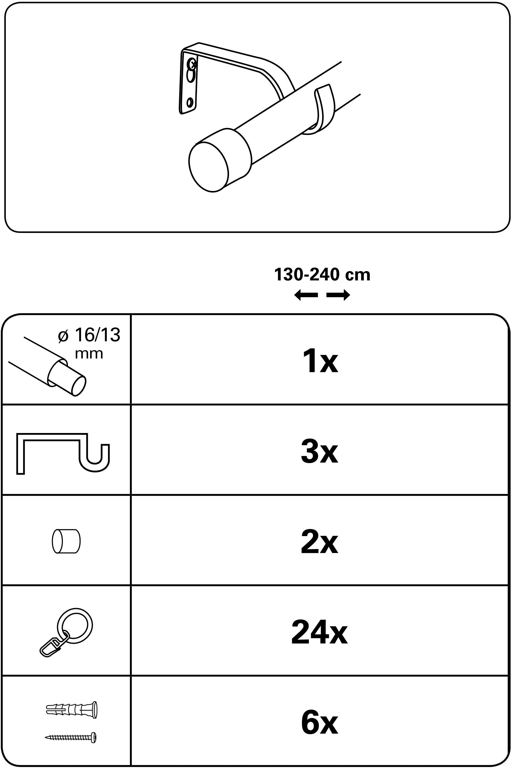 GARDINIA Gardinenstange Set Metall, Ø 16 mm, 1-läufig, ausziehbar, verschraubt, 1-Lauf