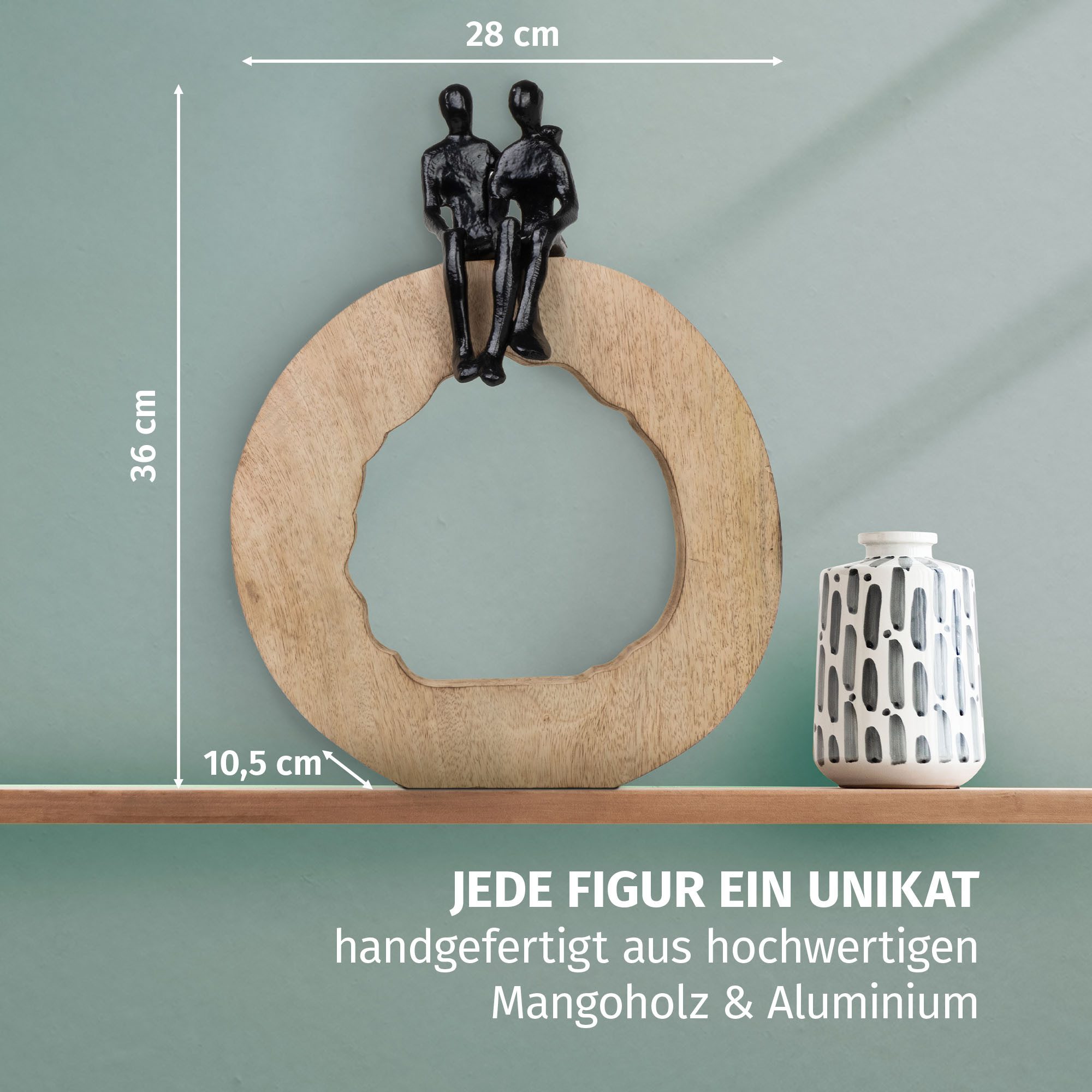Moritz Skulptur Dekofigur Be Together Schwarz 36 cm aus Mangoholz und Aluminium Modern – Bild 2 von 5