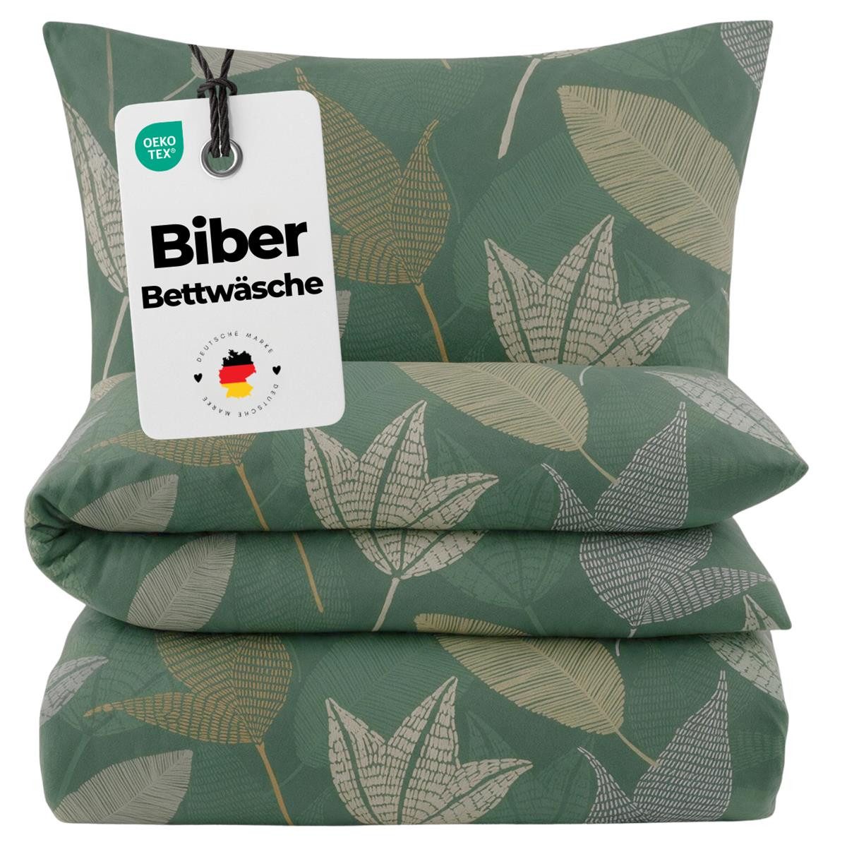 Carpe Sonno Bettwäsche Biber Warme Bettwäsche Winter Flanell Blätter 135 x 200 / 155 x 220, Biber, 2 teilig, Kuschelige Winterbettwäsche - Baumwolle - Reißverschluss - 155x220 cm