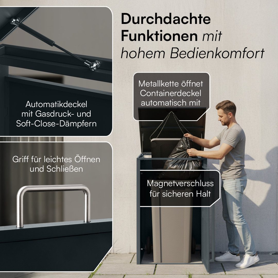 STEELSØN Mülltonnenbox Xalara 240L aus verzinkten Stahl (Anthrazit, verfügbar mit 1, 2, 3, 4, oder 5 Türen), Für 1 Tonne