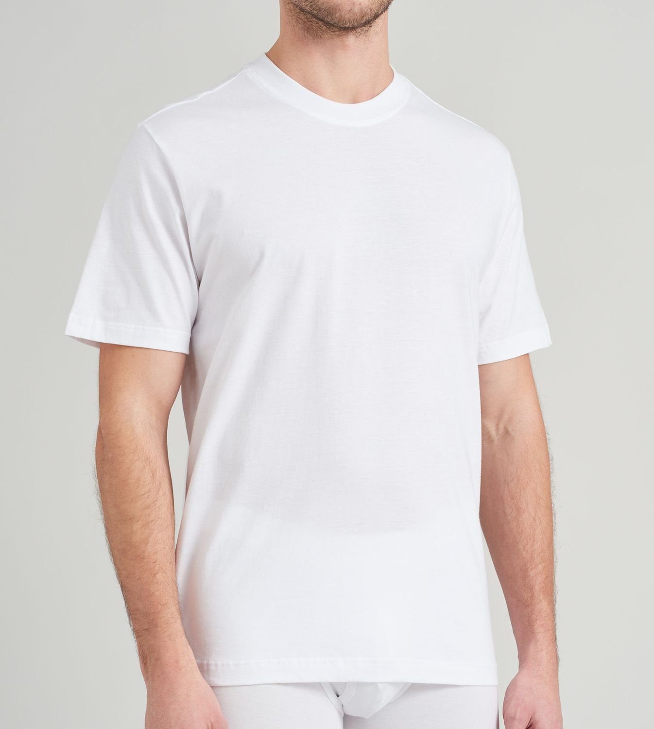 verstärkte mit T-Shirt (2-tlg) Halsnaht Weiß Schiesser Rundhals-Ausschnitt, formstabil,