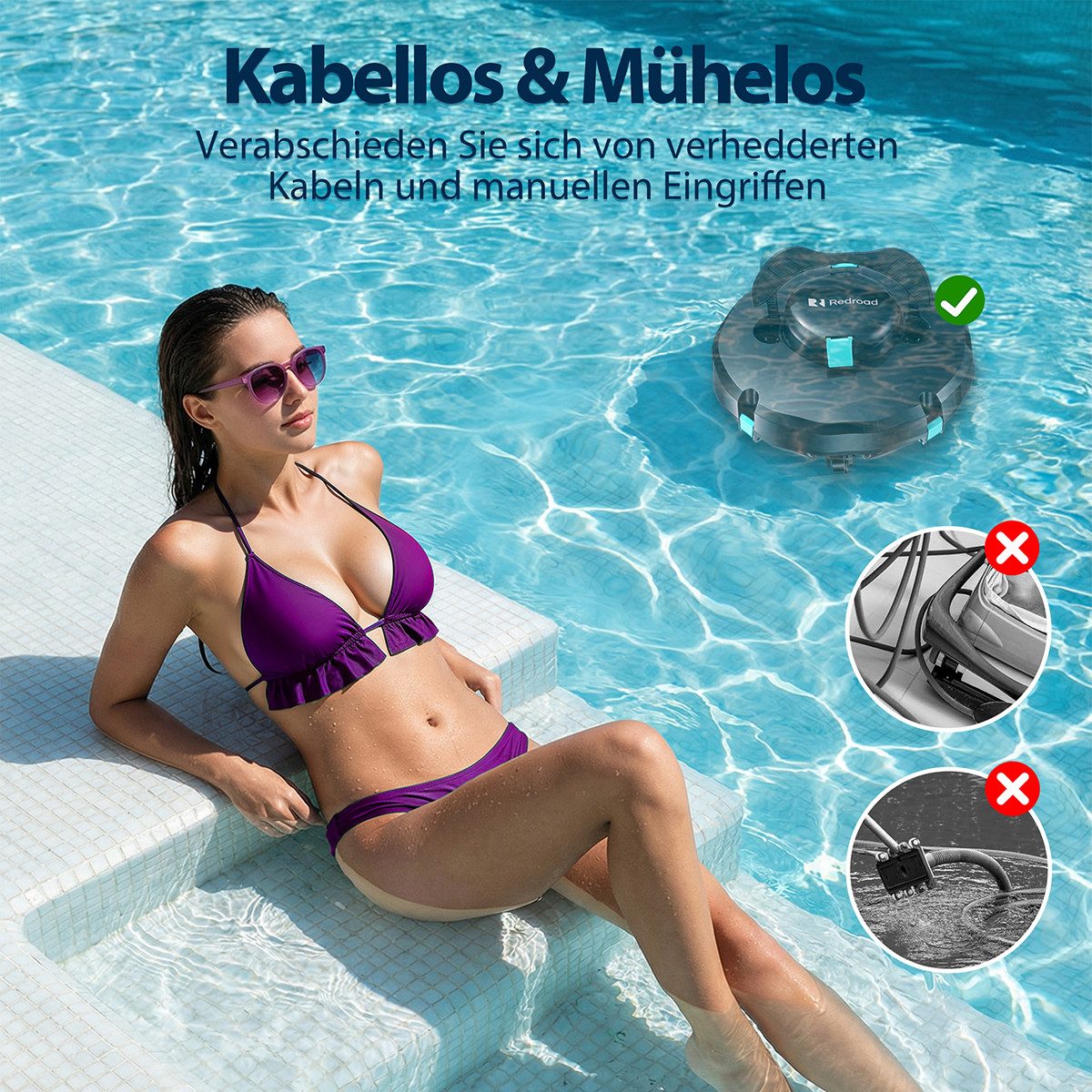 redroad Poolroboter 2026 Upgrade S1 Poolroboter Wand & Boden 180 Min Doppelfilter/10000LPH, (Set, 45.000 Pa Saugkraft, intelligente Navigation & 180 Min. Laufze – Bild 2 von 5