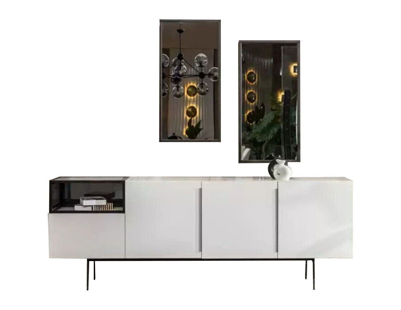 Xlmoebel Sideboard Italienisches Holz-Möbel mit Spiegel für stilvolle Wohnräume (2 St., 2x Spiegel + 1x Sideboard), Hergestellt in Europa