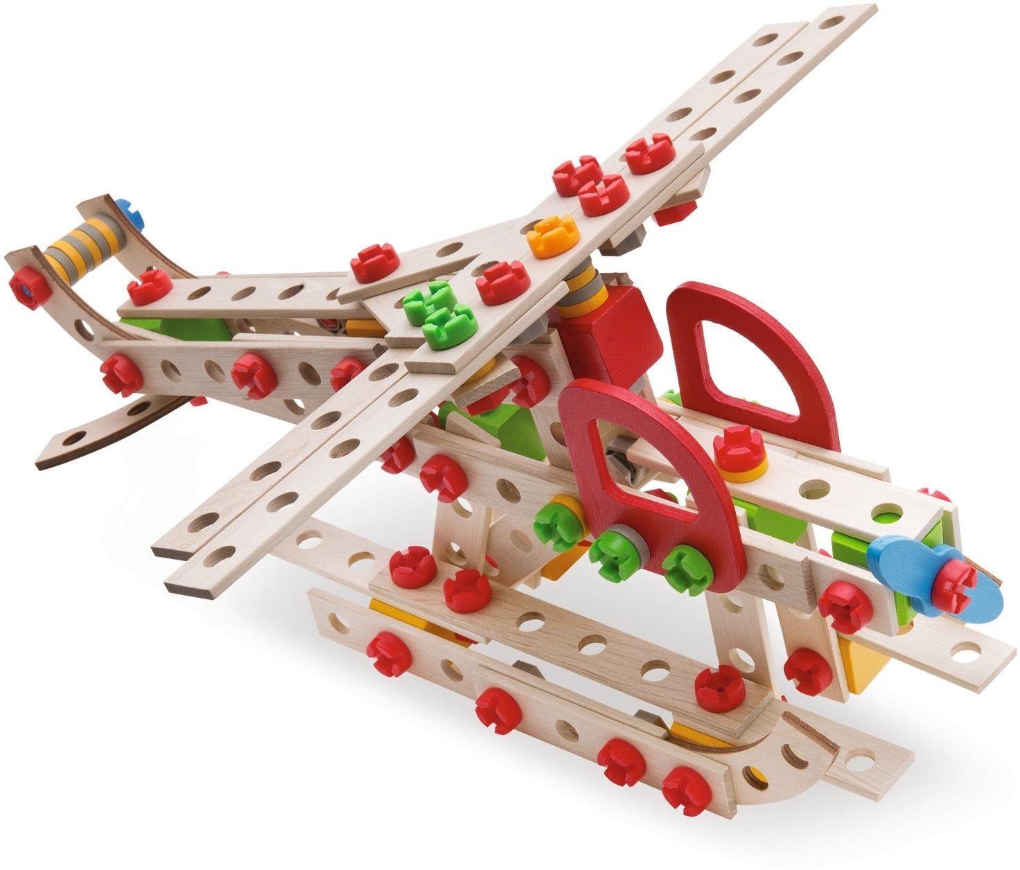 Eichhorn Konstruktionsspielsteine Holzspielzeug, Constructor Hubschrauber, (225 St), Made in Germany, FSC®- schützt Wald - weltweit