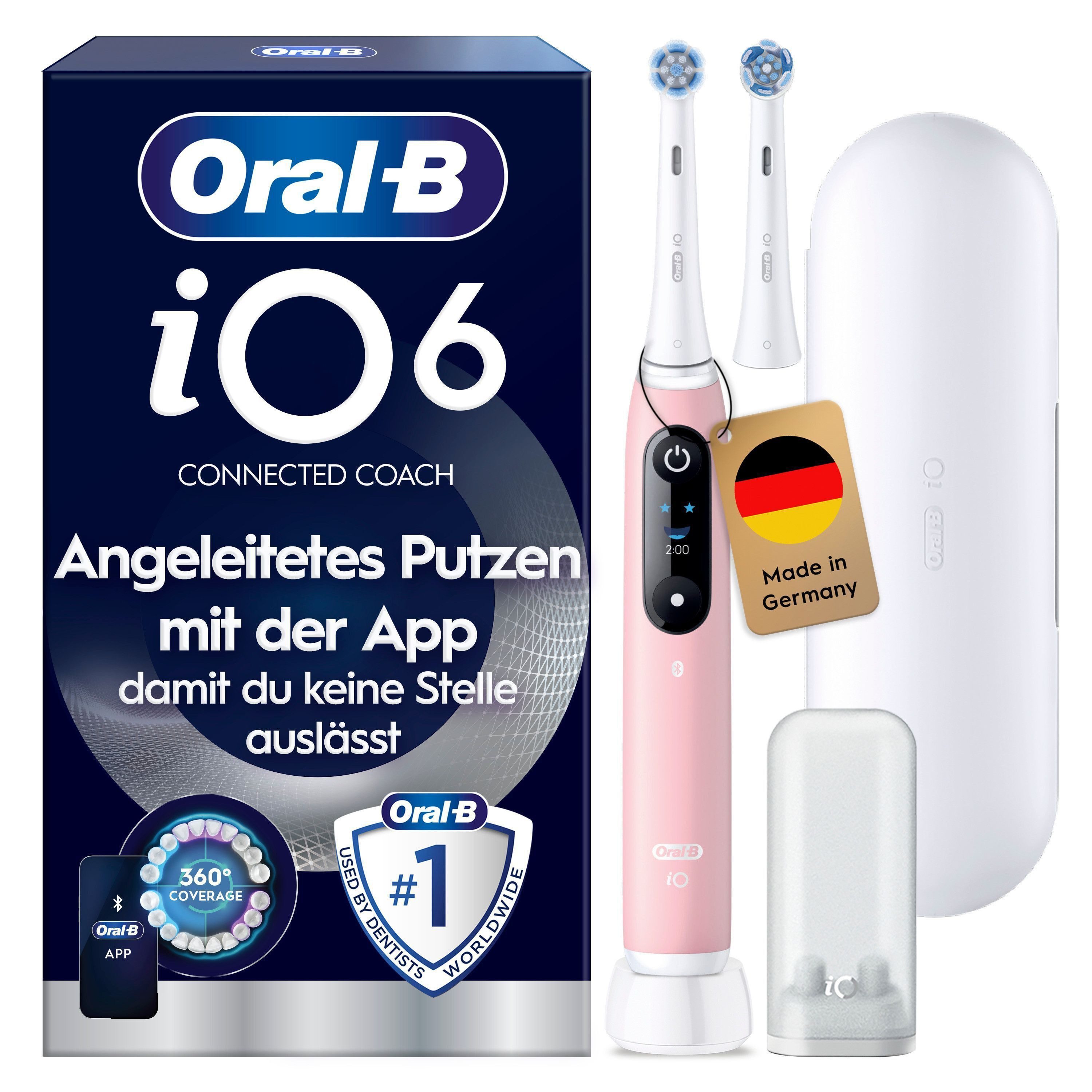 Oral-B Elektrische Zahnbürste iO Series 6 N, Aufsteckbürsten: 2 St., Magnet-Technologie, Display & Reiseetui