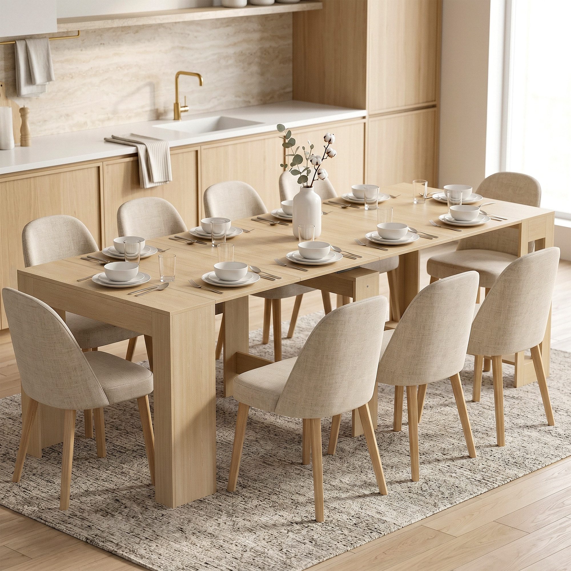 HOMCOM Esstisch Ausziehbarer Esszimmertisch 48-240 x 90 cm (Küchentisch, 1-St., 1 Tisch), für bis zu 10 Personen, mit Holzoptik, 4 Erweiterungsplatten
