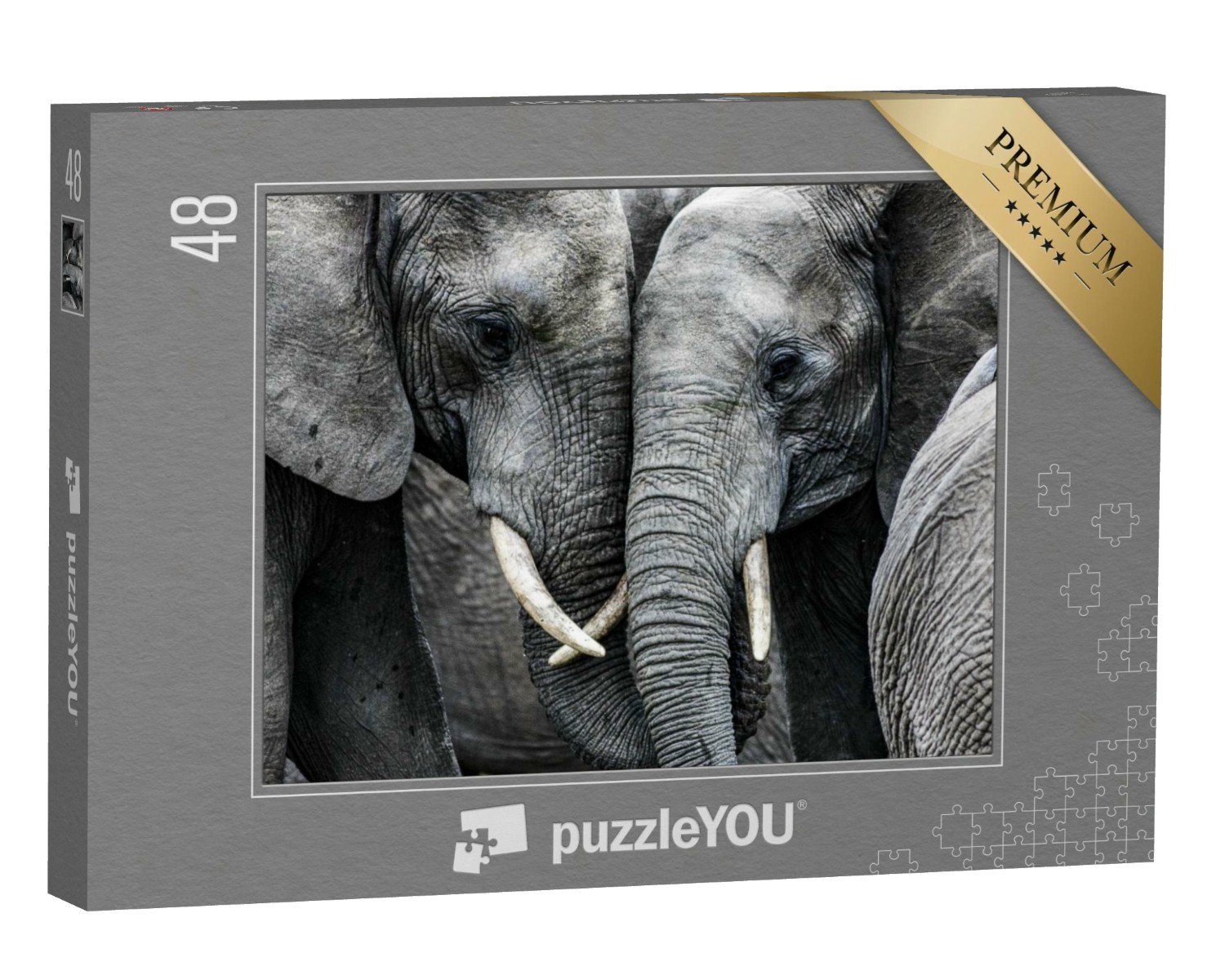 Elefanten, puzzleYOU-Kollektionen Puzzle Elefanten, Puzzleteile, Schwarz-Weiß 48 puzzleYOU