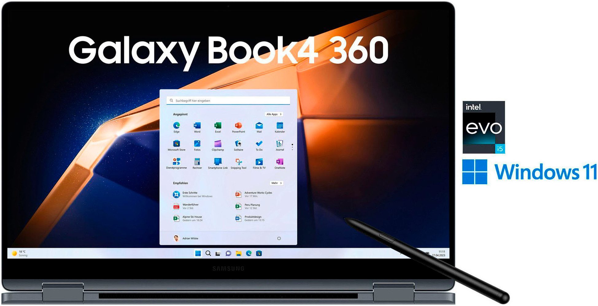 Samsung Galaxy Book4 360 (NP750Q) 15'' Convertible Notebook (39,6 cm/15,6 Zoll, Intel Core 5, 16 GB, 512 GB SSD, Intel Core 5 120U Prozessor, 16 GB + 512 GB)