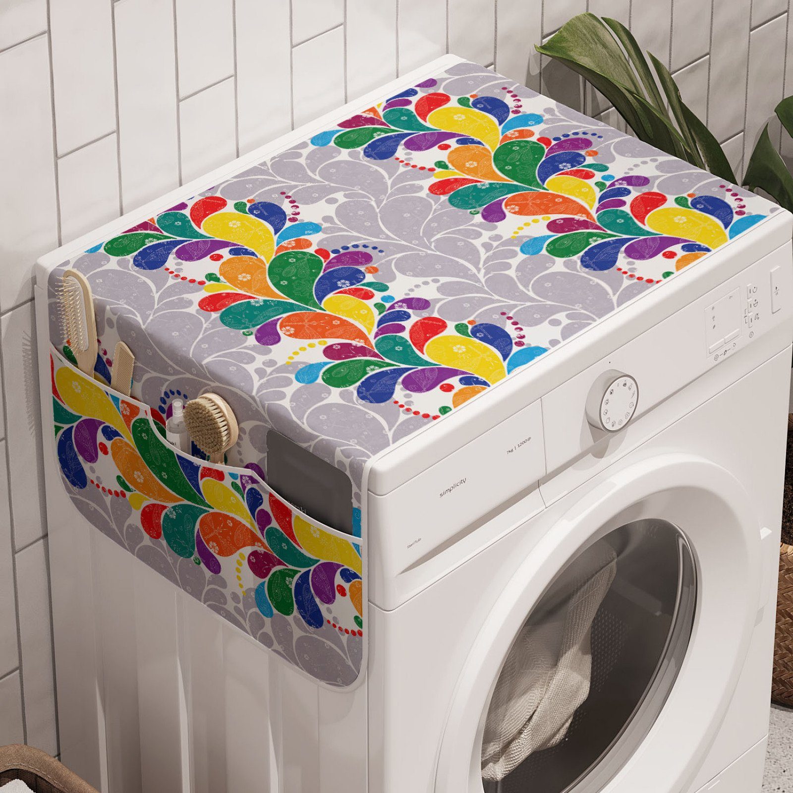 Paisley Badorganizer Waschmaschine Bunt Moderne und für Anti-Rutsch-Stoffabdeckung Regenbogen Abakuhaus Trockner, Kunst