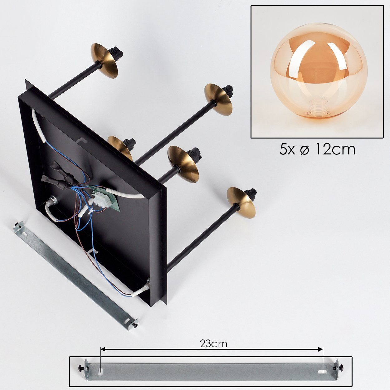 hofstein Deckenleuchte Deckenlampe aus Metall/Glas in Schwarz/Goldfarben/Bernsteinfarben, ohne Leuchtmittel, Leuchte im Retro-Design aus Glas, 5 x G9 LED, ohne  – Bild 5 von 5