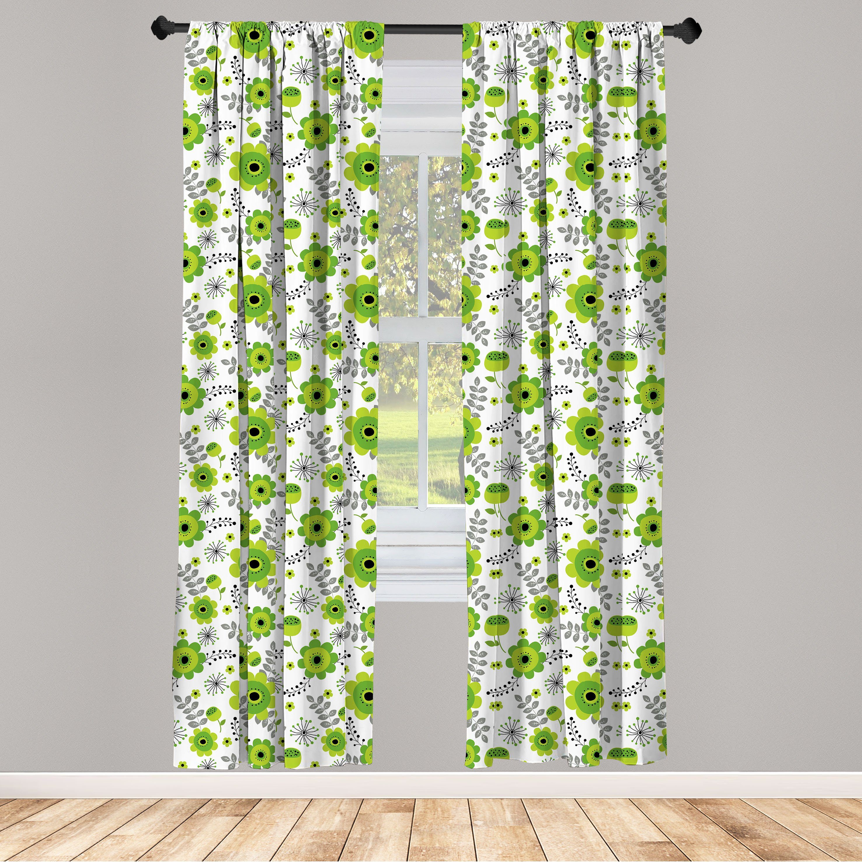 Gardine Frische Dekor, Vorhang Blumen Microfaser, Abakuhaus, Frühlings-Blüten Wohnzimmer Töne für Schlafzimmer
