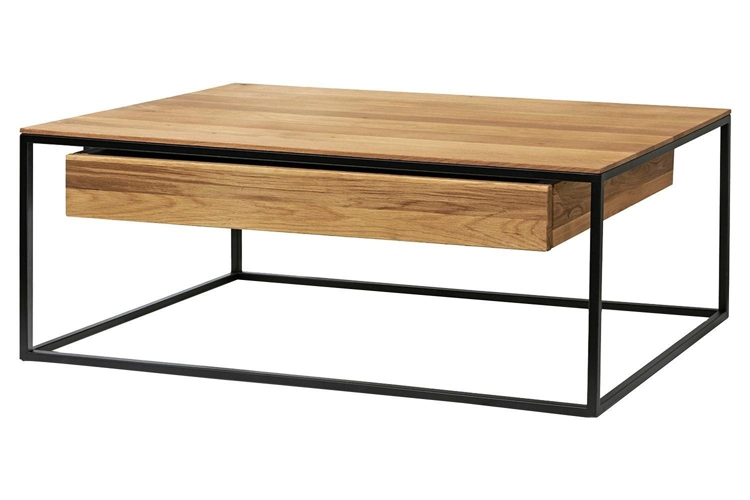 Gradel Couchtisch PATRICIA, Braun, Schwarz, Wildeiche massiv geölt, Metallgestell, 1 Schublade, B 100 x H 46 x T 63 cm