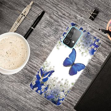 Wigento Handyhülle Für Samsung Galaxy A32 5G Silikon Case TPU Motiv White Flower Butterfly Schutz Muster Tasche Hülle Cover Etuis Zubehör