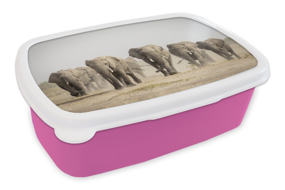 MuchoWow Lunchbox Elefant - Afrikanisch - Stoff, Kunststoff, (2-tlg), Brotbox für Erwachsene, Brotdose Kinder, Snackbox, Mädchen, Kunststoff rosa