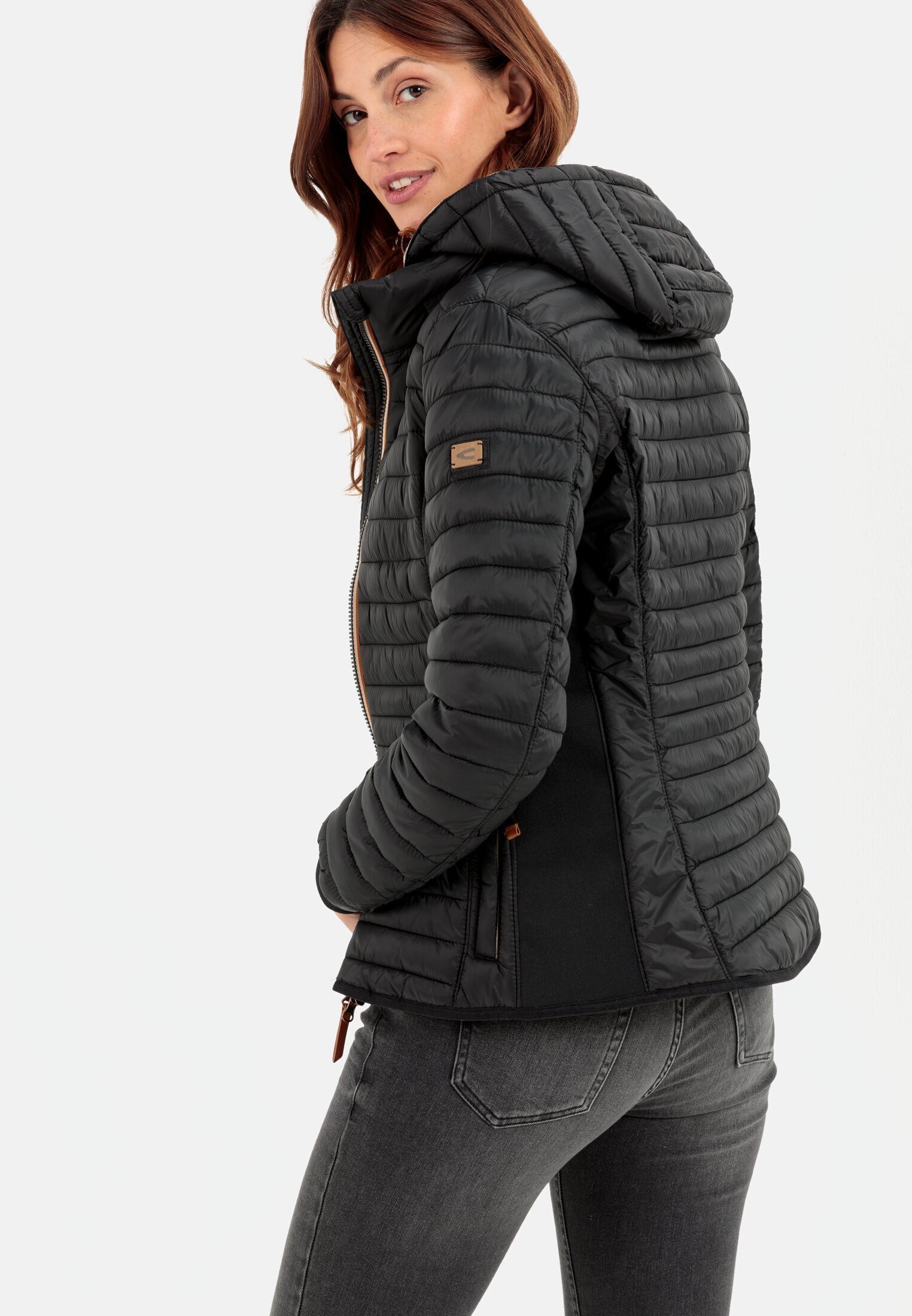 camel active Steppjacke leicht wattiert Langarm Kapuze Markenlabel