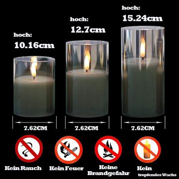 zggzerg LED-Kerze Zggzerg Graue flammenlose Kerzen aus Glas, (3-tlg)